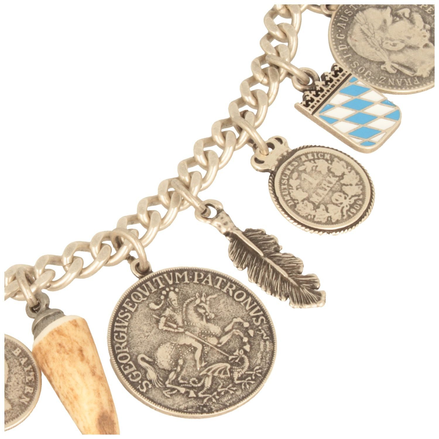 Breiter Hosenkette, Trachten-Charivari mit Münzen & Hirschhorn