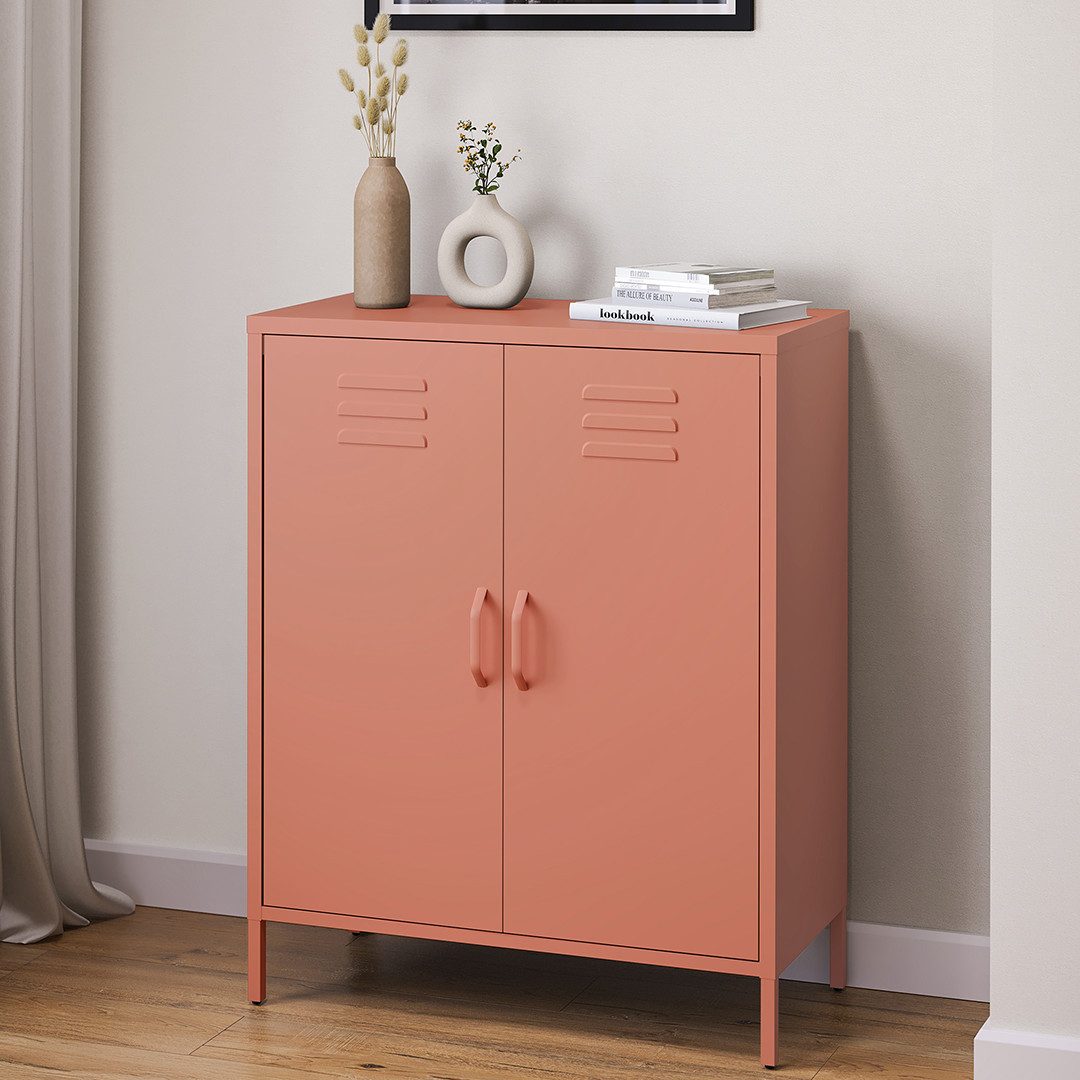 skølm Kommode Atria aus Metall, Highboard mit höhenverstellbaren Böden (Terrakotta, 3 Fächer), auch verfügbar mit Schubladen