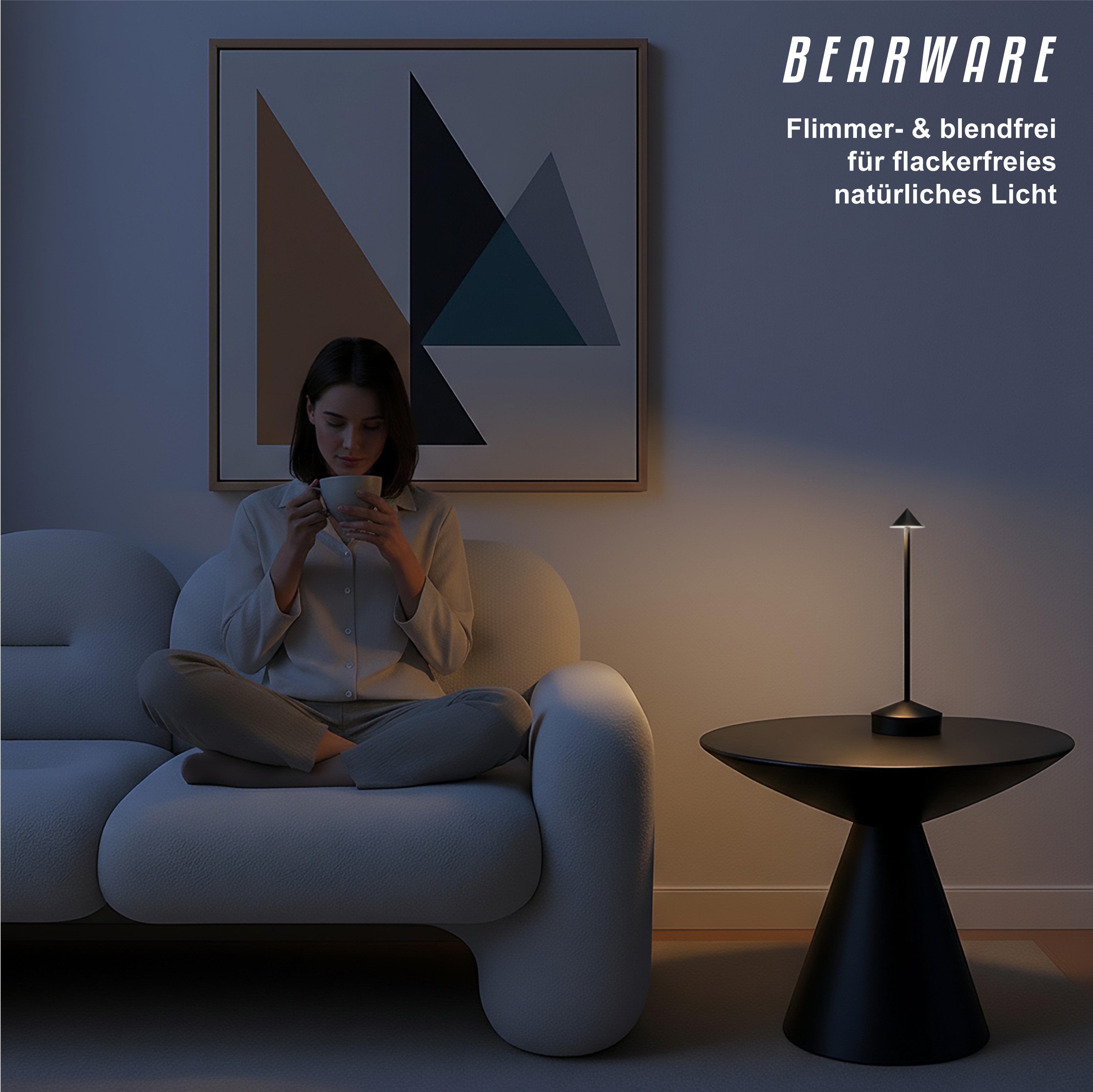 BEARWARE LED Tischleuchte kabellos, stufenlos dimmbar, 3 Lichtfarben, Akku 3600 mAh, Touch, Dimmfunktion, Ein-/Ausschalter, Farbwechsel, mehrere Helligkeitsstufen, LED fest integriert, Kaltweiß, Neutralweiß, Warmweiß, USB-C Ladeeingang, Memory-Funktion, 11,5 h Leuchtdauer