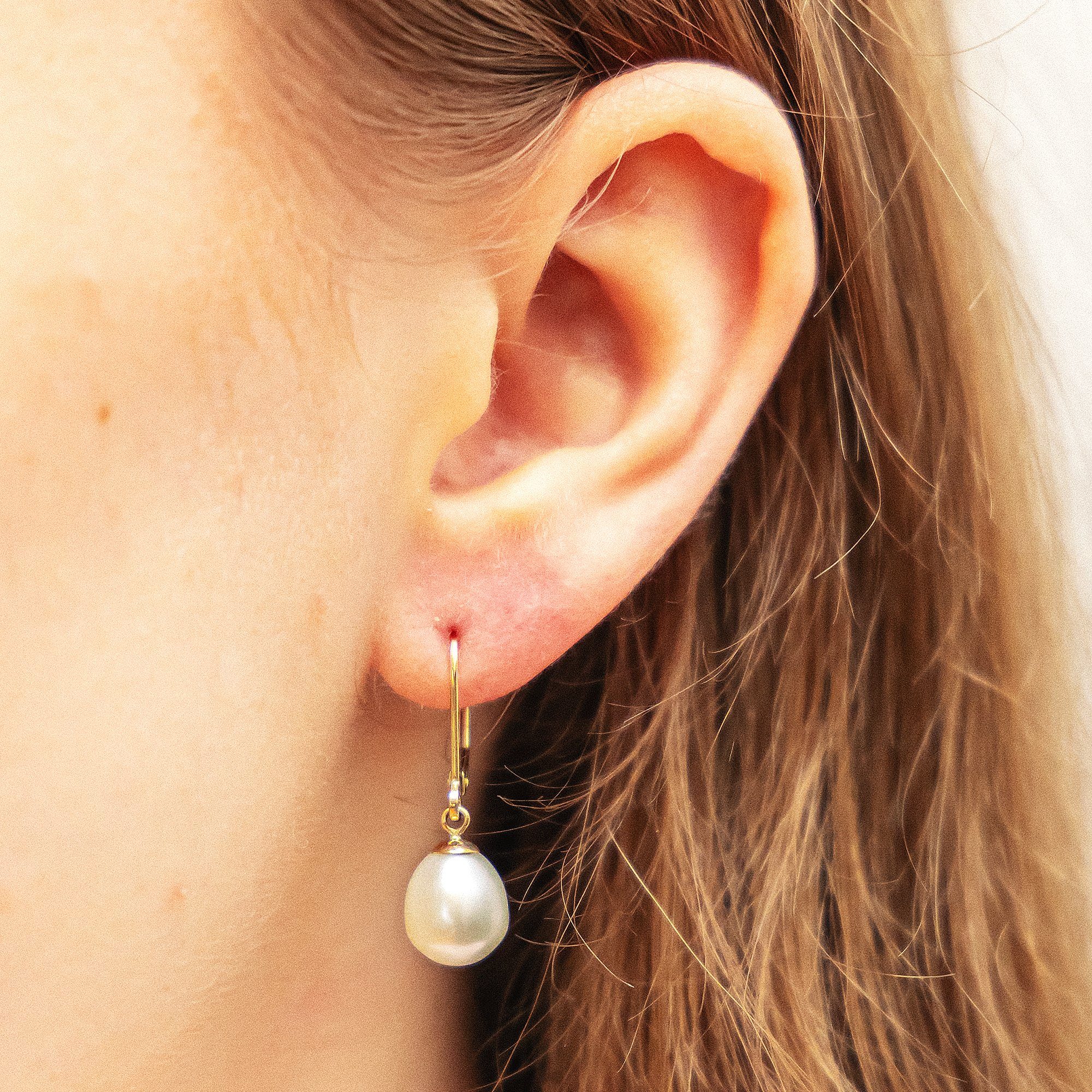 Ellen weiß 333 K. Gold by 8-8,5mm Fascination Ohrhänger Paar Perlen