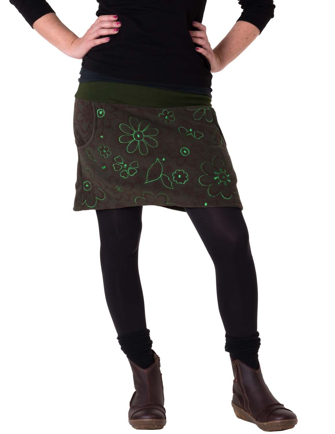 Vishes A-Linien-Rock Vishes Warmer Fleece Rock mit aufgestickten Blumen Cac günstig online kaufen