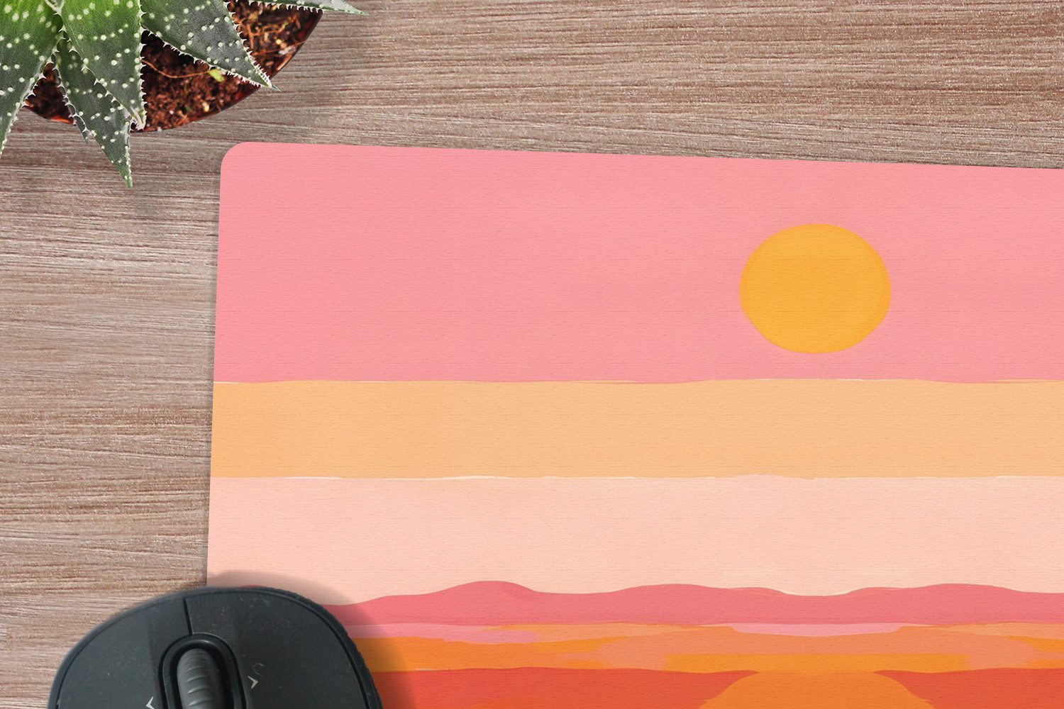 MuchoWow Mauspad Sonne - Abstrakt - Landschaft - Orange (1-St), Mouse pad Klein, Gaming Deko, PC Zubehör, 27x18 cm – Bild 2 von 5