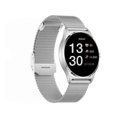 XCOAST JOLI Damen Smartwatch (3,9 cm/1,3 Zoll, IOS ANDROID) Fitnesstracker und Frauensportuhr, neueste Generation, 3-tlg., milanaise Edelstahlarmband, Schnellwechselfunktion, Silber, IP67 wasserdicht, Herzfrequenz, Blutdruck, Blutsauerstoff, Schlaf