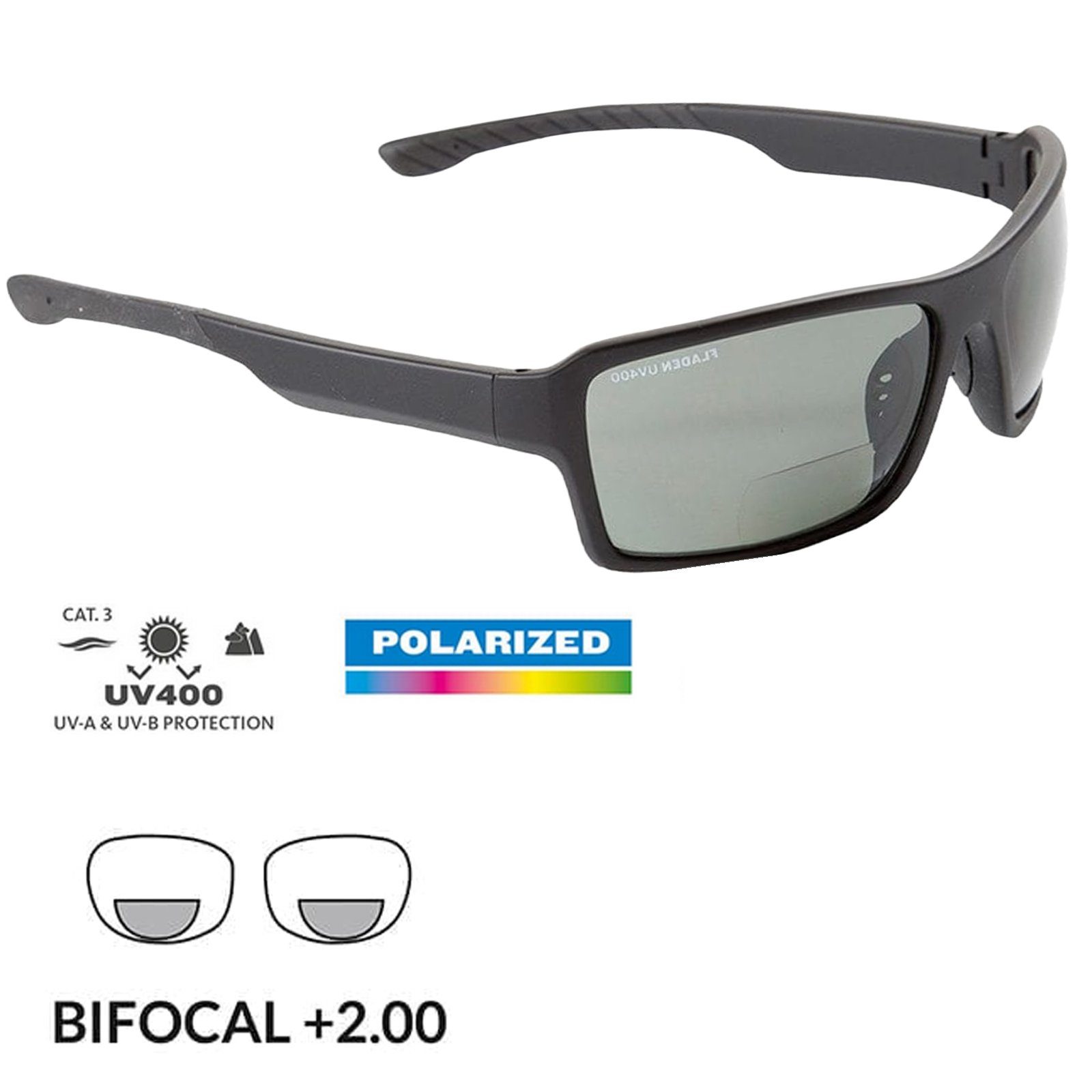 Fladen Sonnenbrille Fladen Deluxe 2in1 Fishing Bifocal Polarisationsbrille mit Vergrößerungsbereich Polbrille Angelbrille Anglerbrille