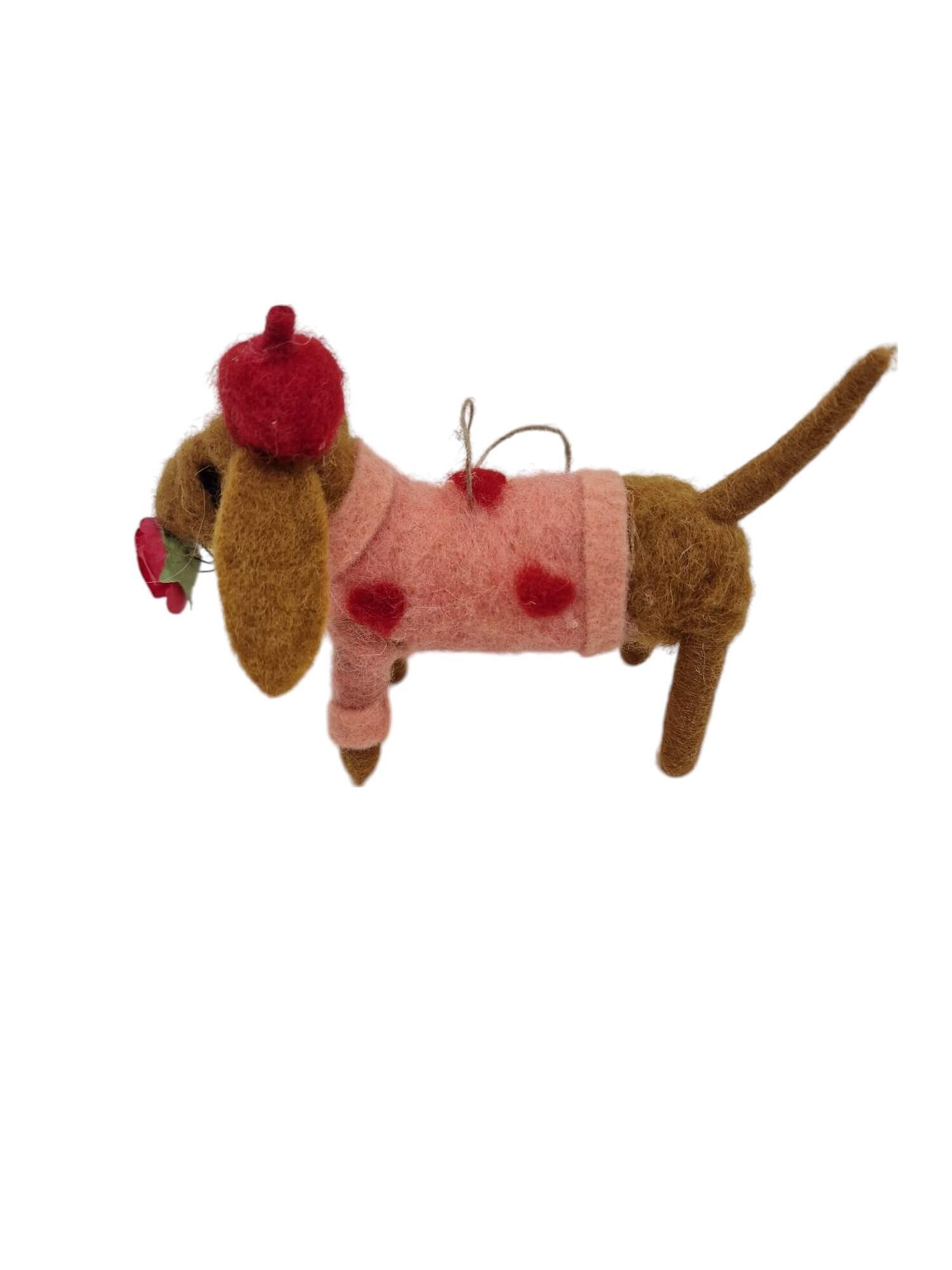 Werner Voß Dekohänger Niedlicher Filzhänger HUND mit Rose + rosa Pulli. Charmante Deko (1 Filzanhänger)