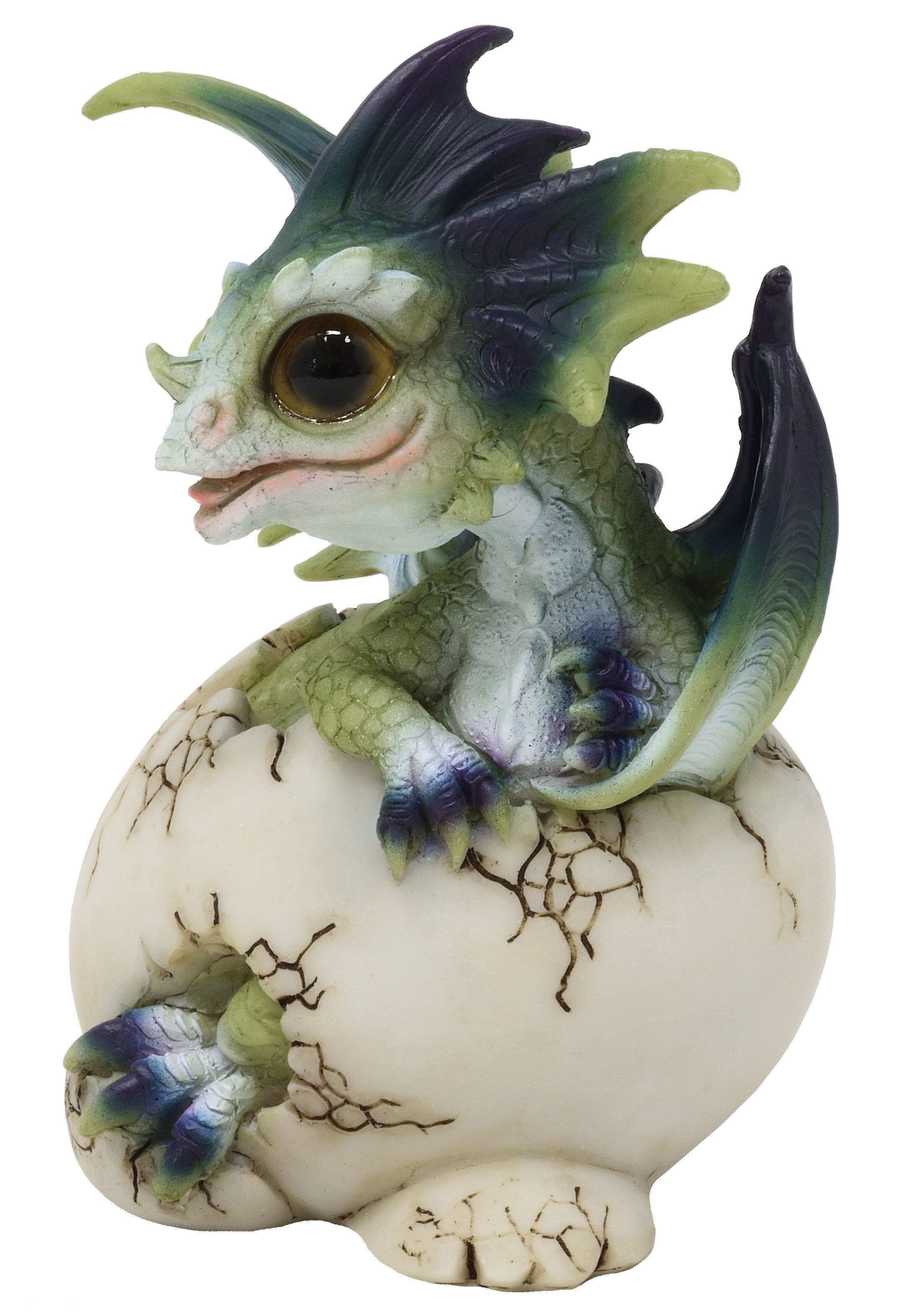MystiCalls Fantasy-Figur Grüner Drache im Ei Babydrache Drachenfigur Fantasy Drachenei (1 St), Perfekt zu jedem Anlass - Geburtstag, Weihnachten