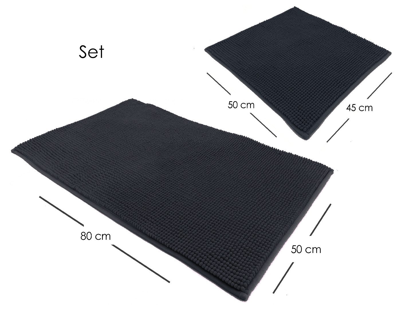 heimtexland Badematte Badvorleger Chenille Badteppich Duschvorleger, rutschhemmend beschichtet, Fußbodenheizung geeignet, fußbodenheizungsgeeignet, saugstark, schnell trocknend, strapazierfähig, rutschfest, Polyester, rechteckig, Set 45x50 / 50x80 cm, Hochflor, super weich, extrem saugfähig, Maschinenwäsche