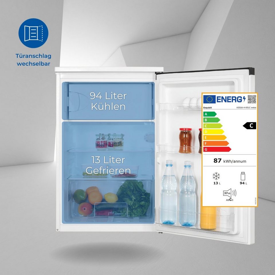 exquisit Kühlschrank KS516-4-051C, 84.5 cm hoch, 54.9 cm breit, Türanschlag  wechselbar, Gemüsefach, Temperaturregelung