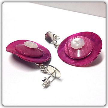 Edelschmiede925 Paar Ohrhänger Ohrringe aus 925/- Silber mit pink Perlmuttknopf (k. A)