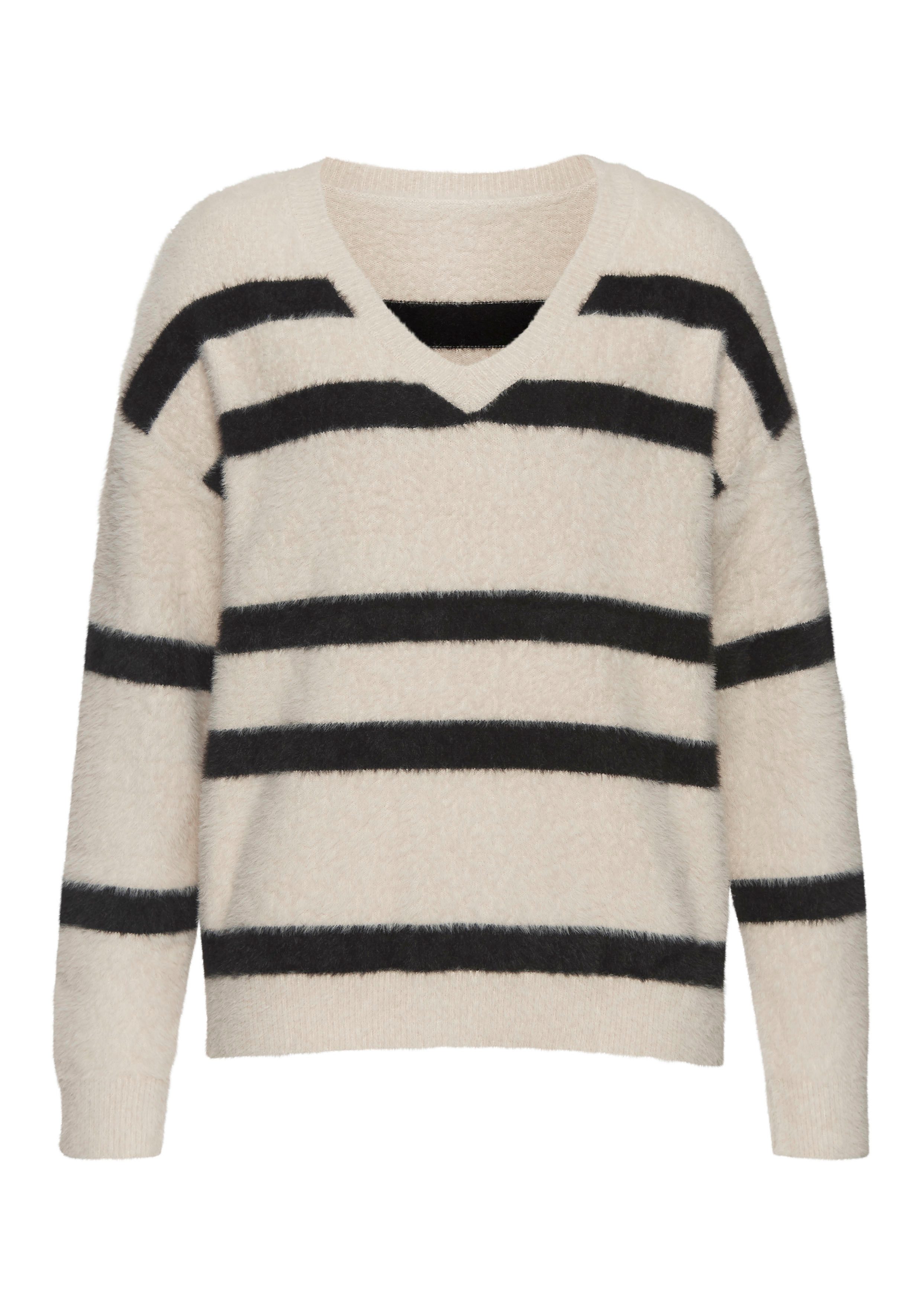 LASCANA Streifenpullover aus kuschelweichem Strick, V-Ausschnitt, Streifeno günstig online kaufen