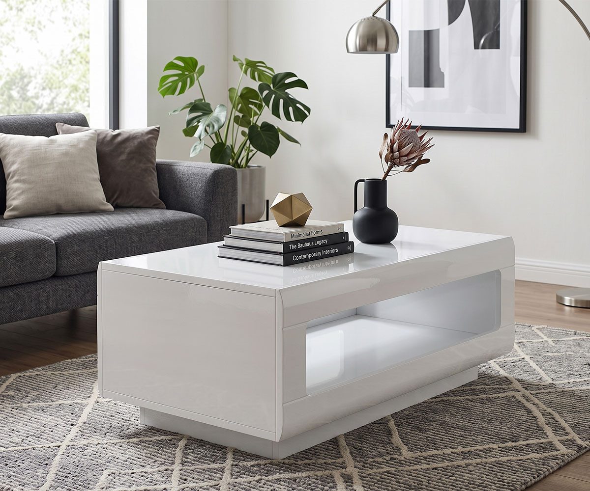 Helvetia Couchtisch Toro (1 Couchtisch, 1-St., ohne Beleuchtung), 641x60x142cm weiß / weiß Hochglanz 1 Teilig