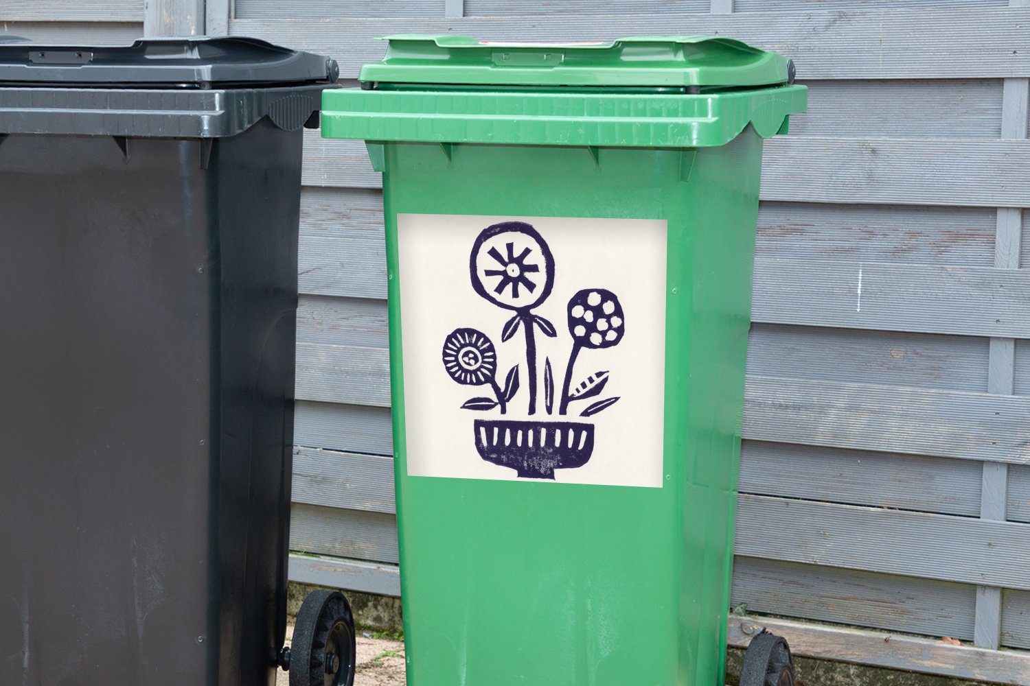 MuchoWow Wandsticker Blumen - Pflanzen - Abstrakt - Mülltonne, Container, Sticker, (1 Mülleimer-aufkleber, St), Abfalbehälter Vase