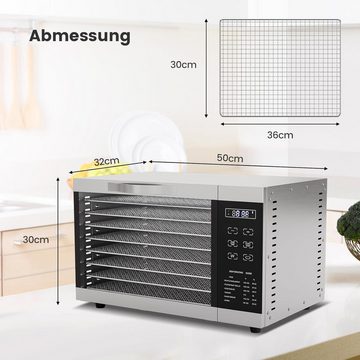 KOMFOTTEU Dörrautomat 615,00 W, Dehydrator mit 8 Edelstahltabletts & Touch-Display