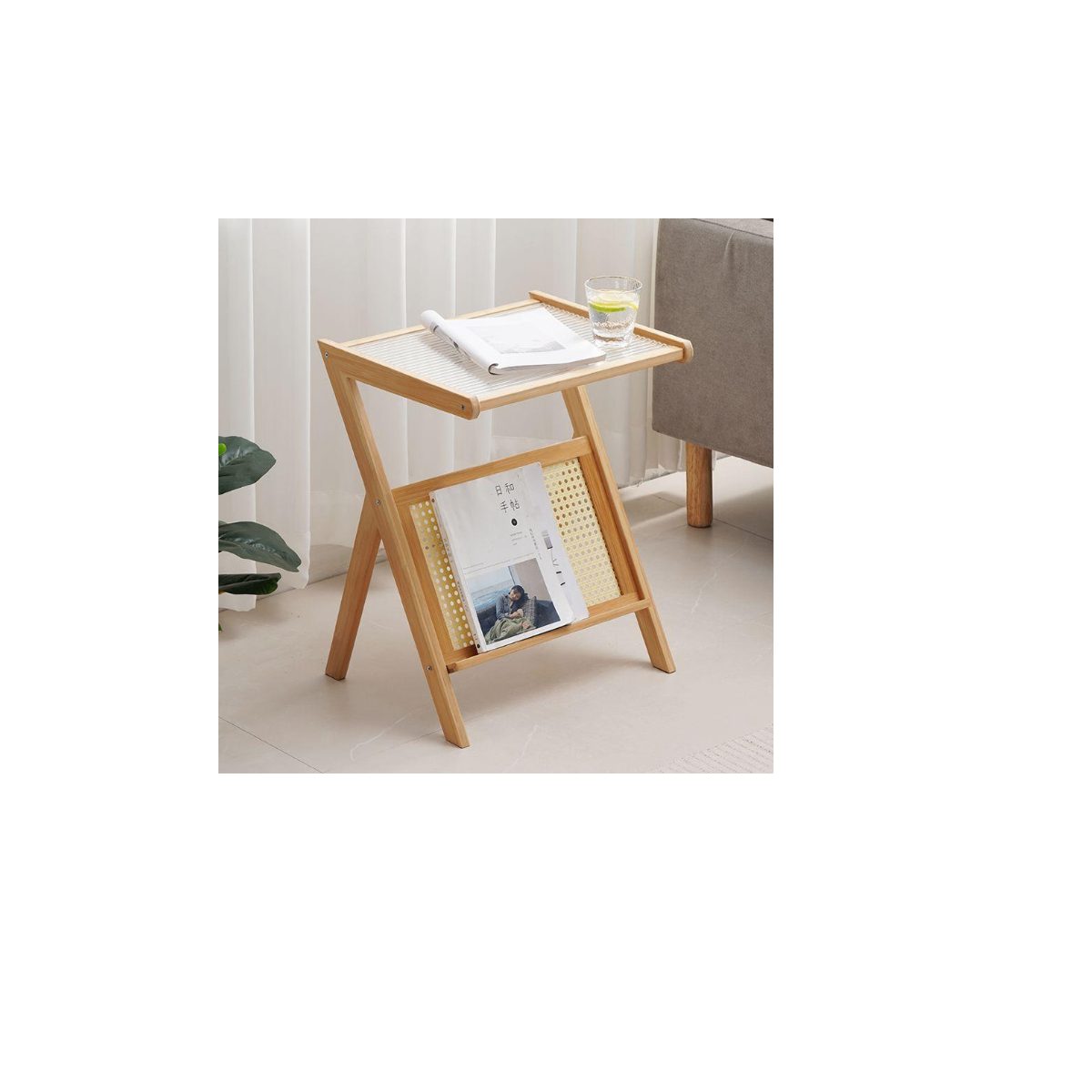 Hedo Beistelltisch Bambustisch mit Rattanfächer - Hellbraun, Довжина 45 cm