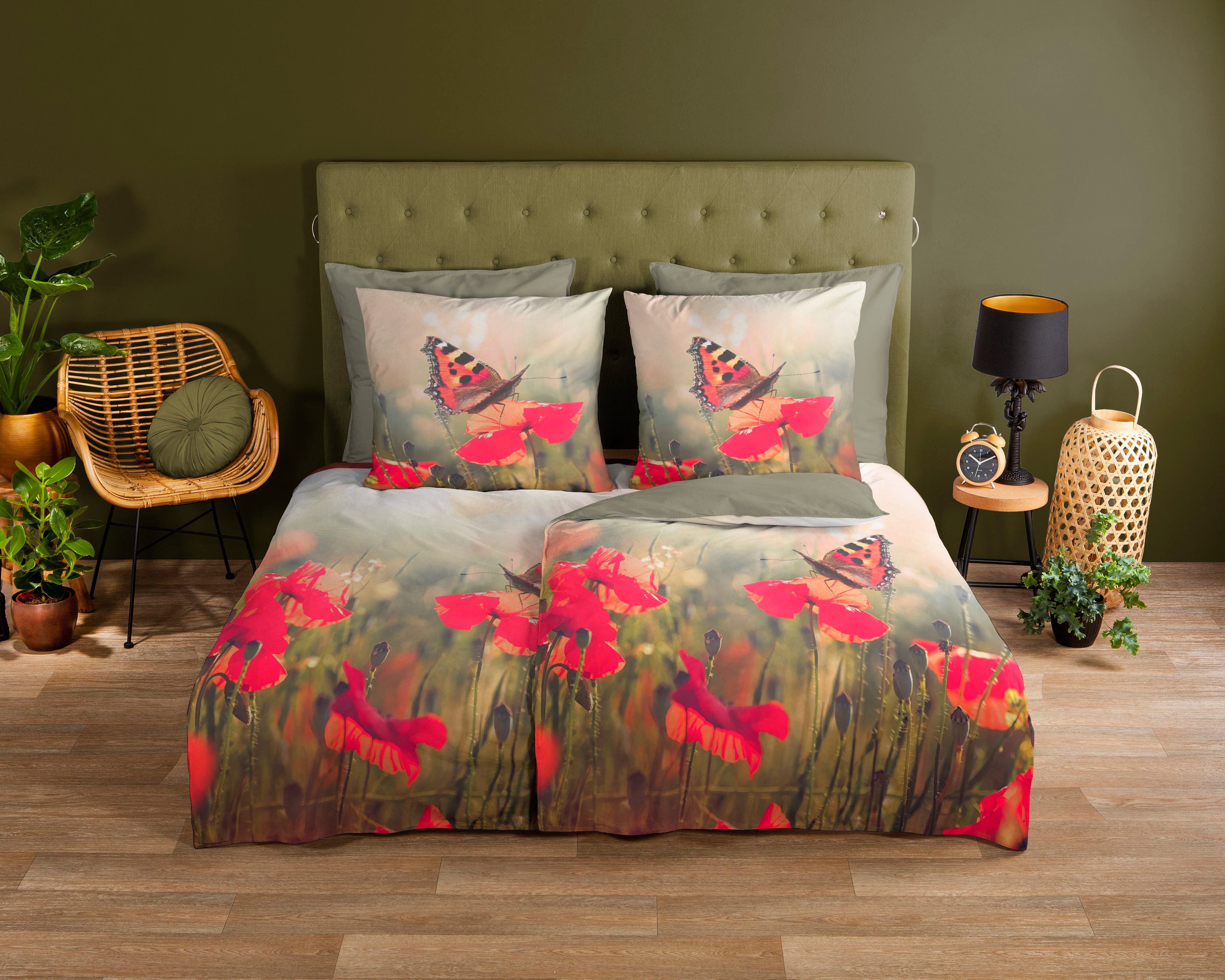 good morning Wendebettwäsche Poppies, Renforcé, 2 teilig, 100% Baumwolle, 135x200, 2 Teilig, Reißverschluss, Wendeoptik, Poppy
