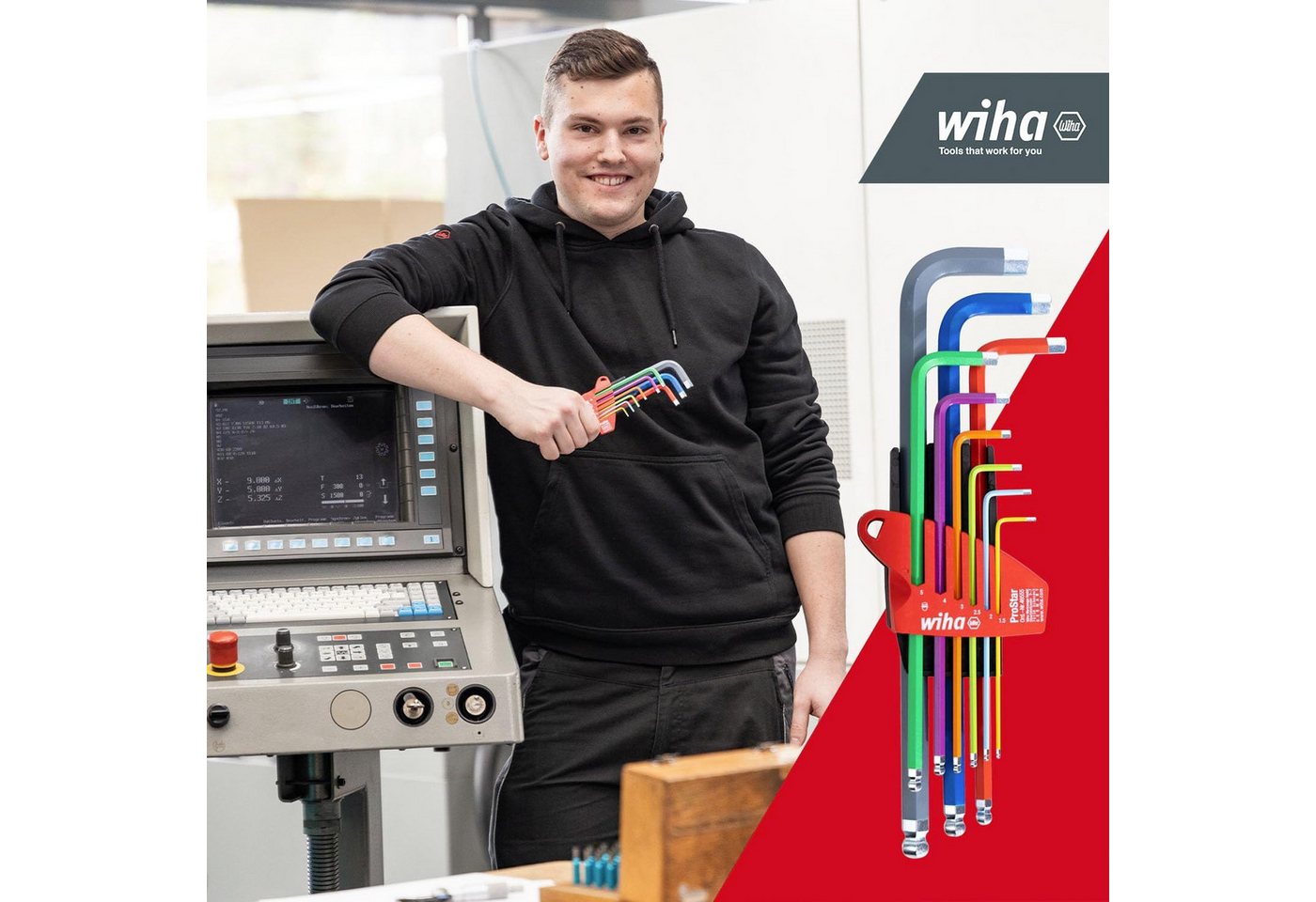 Thumbnail - Wiha Stiftschlüssel ProStar Halter (46555) - 14 tlg., Innensechskant-Kugelkopf, UV-Leuchtend, Kippen und Entnehmen