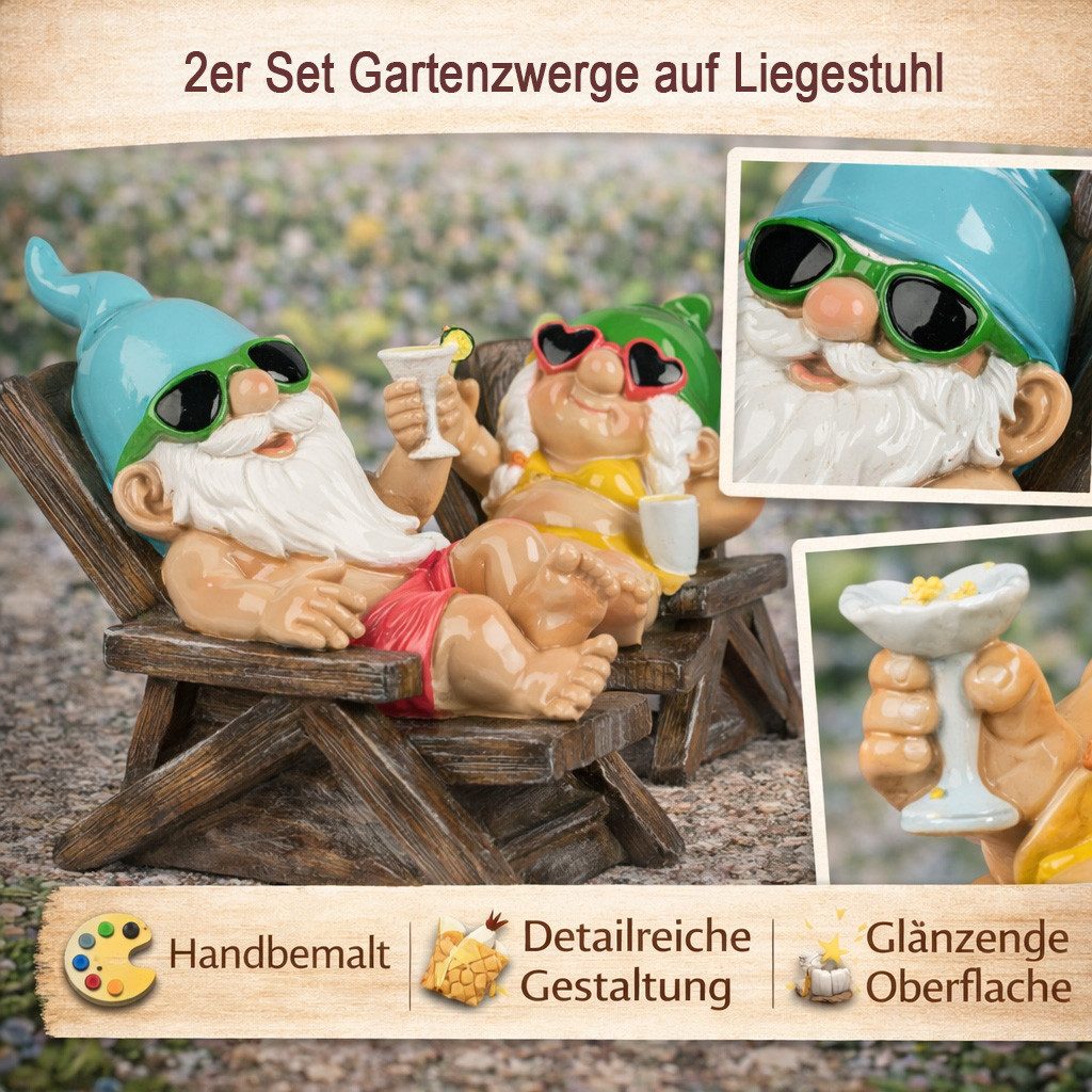 formano Gartenzwerg 2er Set Gartenzwerg Liegestuhl lustige Gartenzwerge 26cm Kunststein