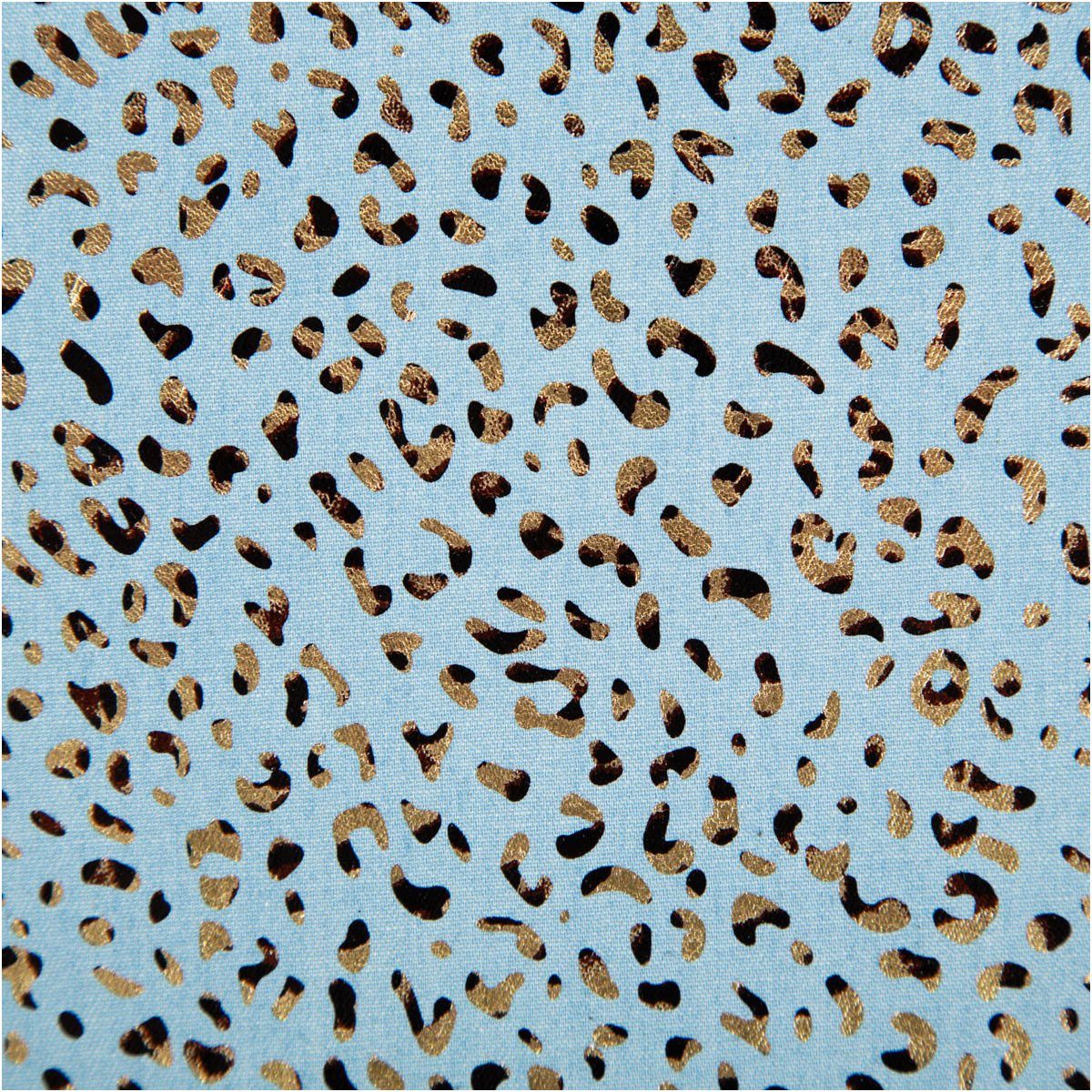 SCHÖNER LEBEN. Stoff Jeansstoff Meterware Baumwollstoff Leo-Print hellblau goldfarbig 148cm, atmungsaktiv,pflegeleicht