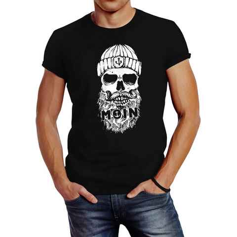 Neverless Print-Shirt Neverless® Herren T-Shirt Moin Totenkopf Anker Skull Print Motiv Bart mit Print