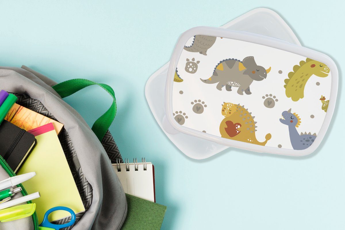 Brotbox - und weiß Design für Brotdose, - - (2-tlg), Mädchen Lunchbox Jungen und für Kinder - MuchoWow Erwachsene, Mädchen Kinder Jungs Kunststoff, - Kinder, Dinosaurier