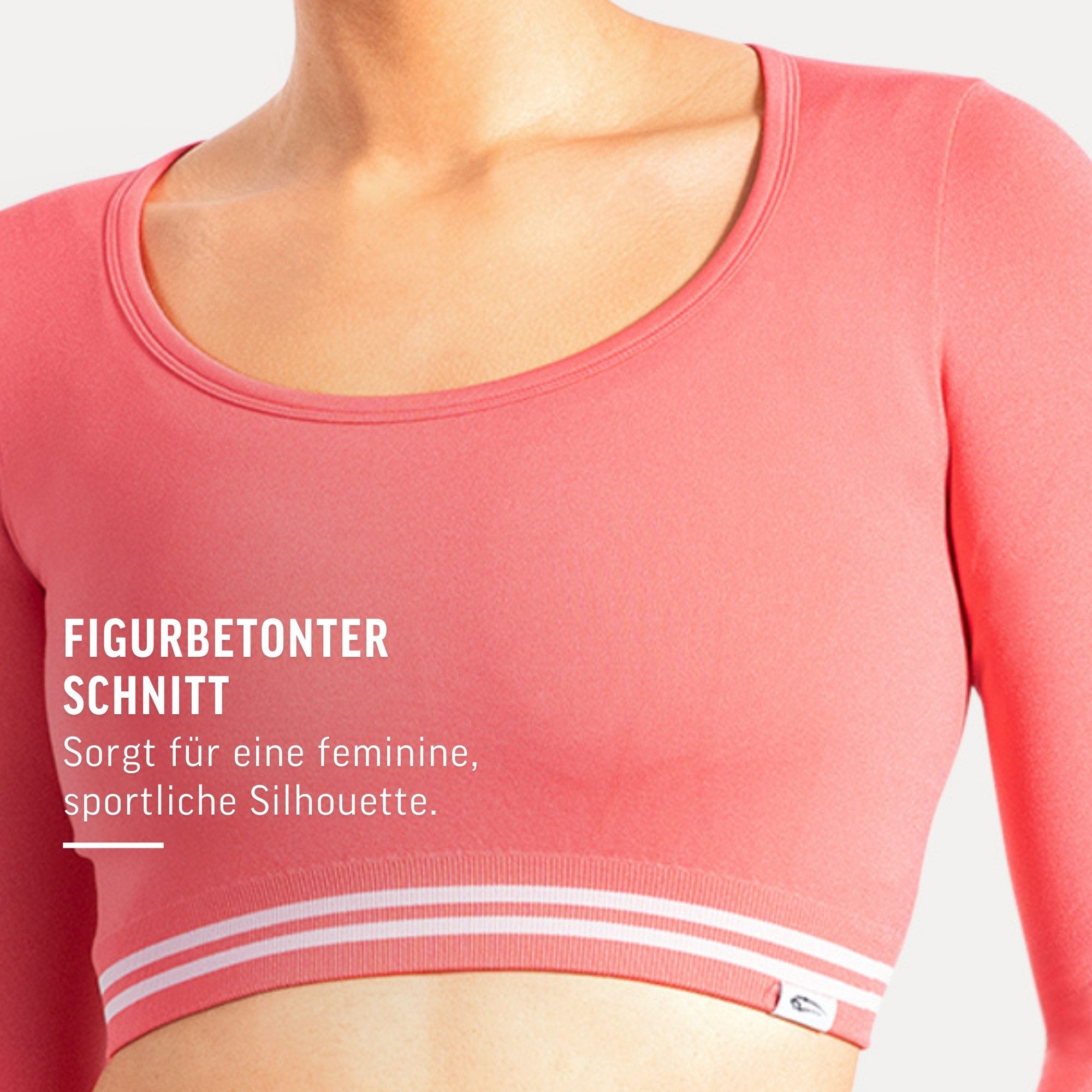 Smilodox Longsleeve Miriel, Oberteil figurbetonendes Crop Shirt Gym & Alltag Figurformend Elastisch Sicherer Halt mit Streifen an Bund und Ärmel