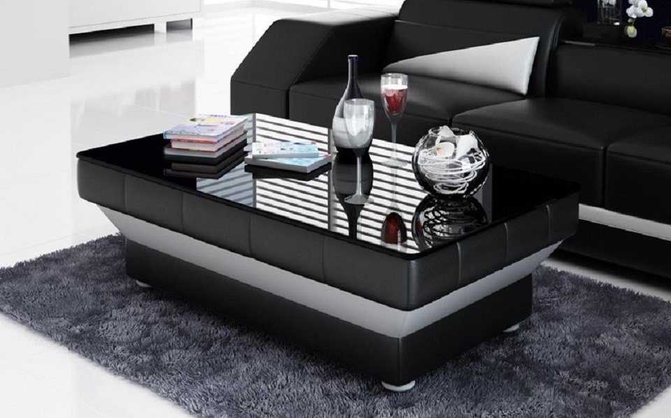 Tisch Couchtisch Sofa Glas Design Tische JVmoebel Schwarz/Weiß Wohnzimmertisch Leder Glastisch Couch