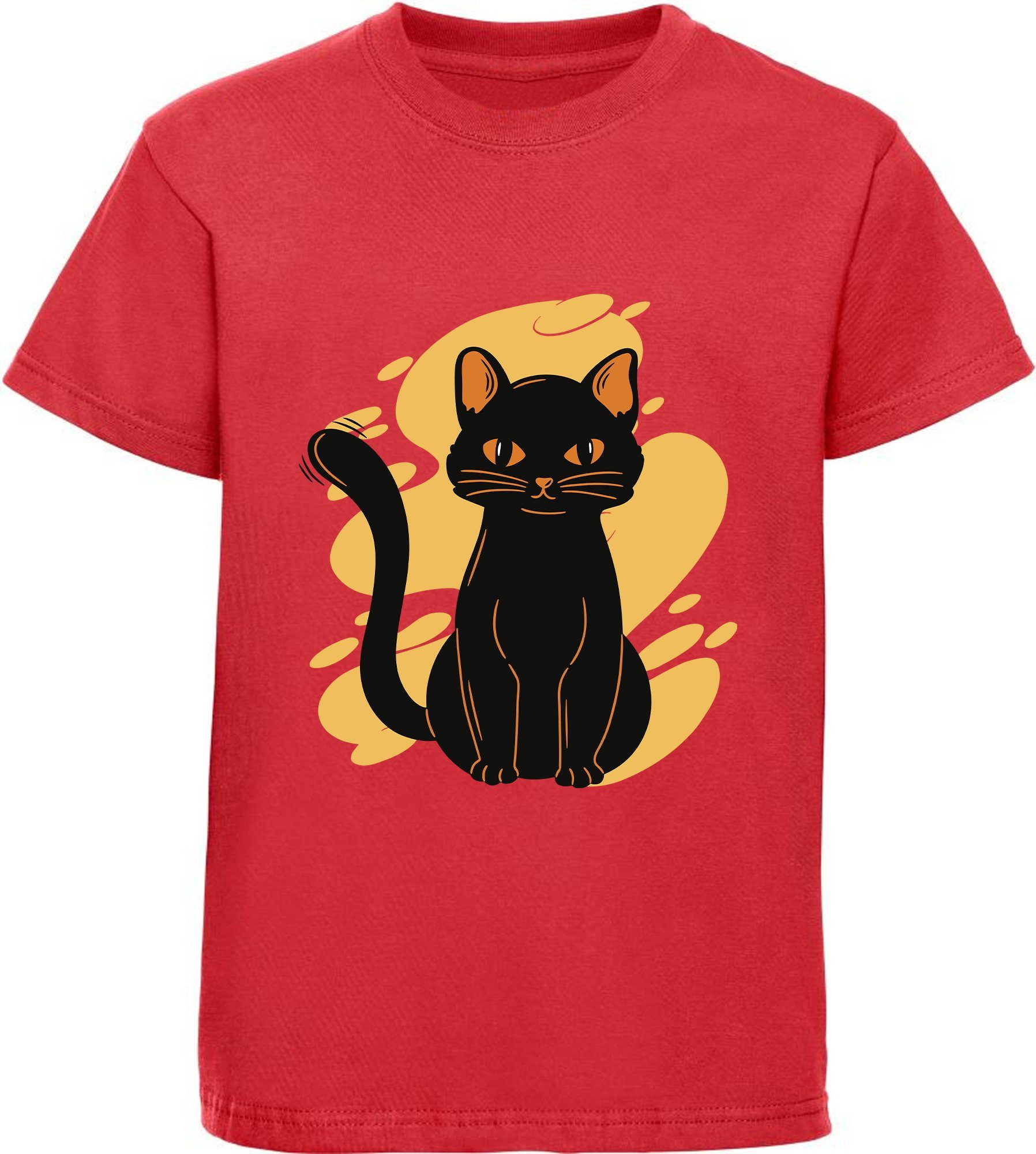 Print-Shirt bedrucktes Kinder Mädchen T-Shirt sitzende schwarze Katze