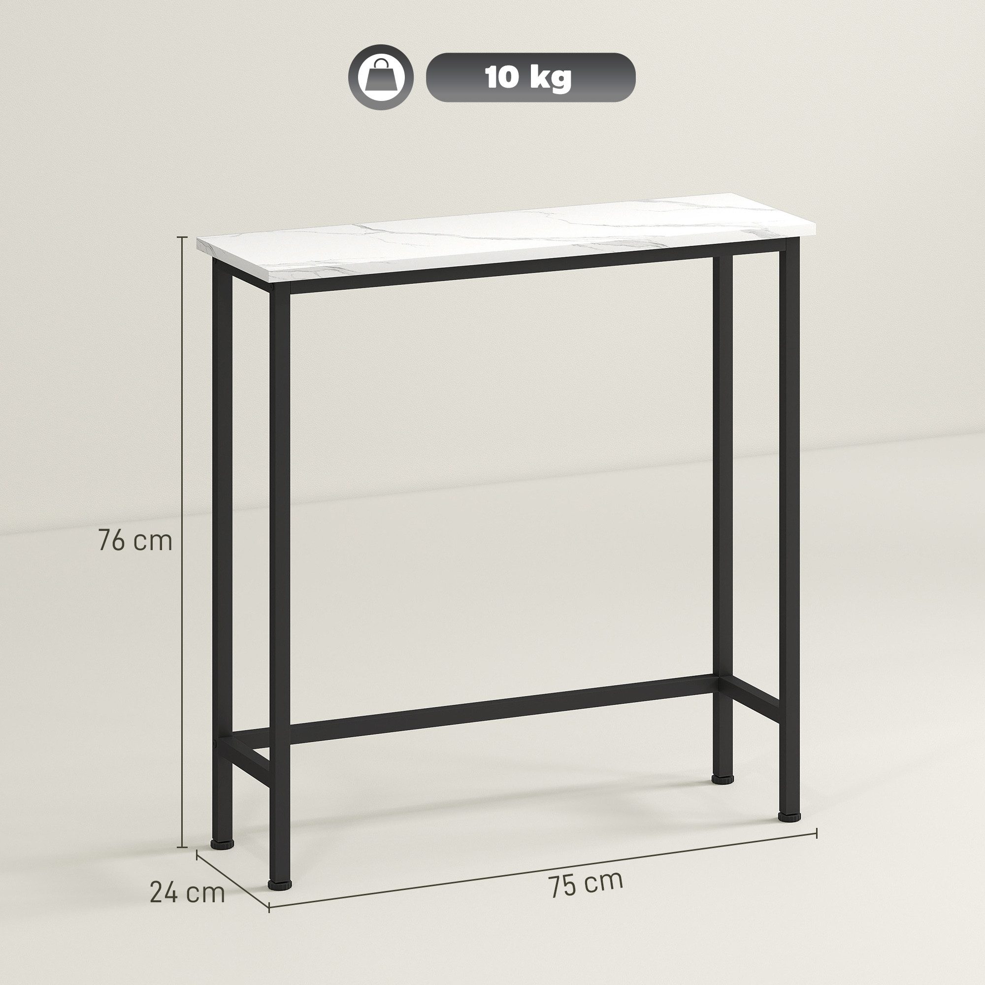 HOMCOM Konsolentisch Sofatisch Ausstellungstisch verstellbar Fußpads Kippschutz (Beistelltisch, 1-St., Flurtisch), für Kleinen Raum, Eingang, Flur, Wohnzimmer 75 x 24 x 76 cm Schwarz
