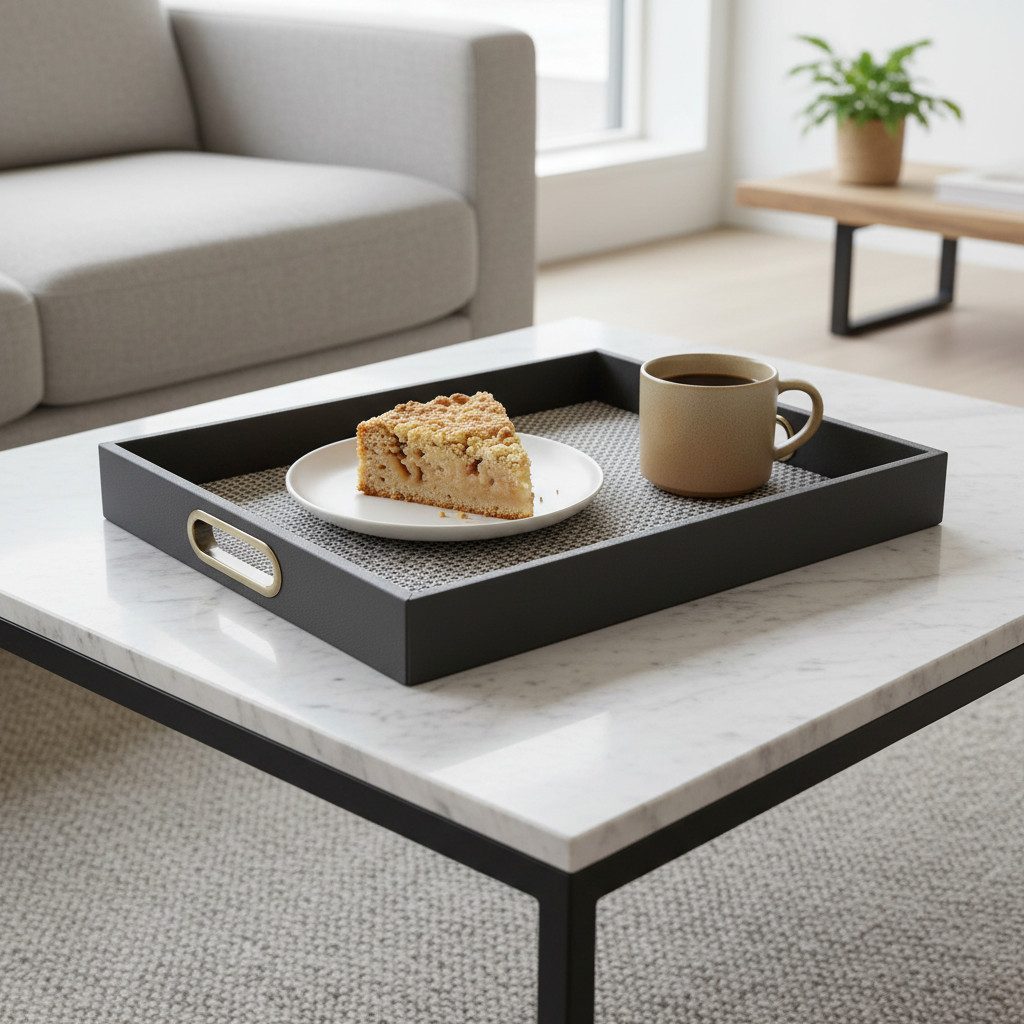 Signature Home Collection Tablett Tablett rechteckig Zickzack Muster grau mit Griffen, Serviertablett, Kunststoff, (1 Stück, 1x Tablett), zum Servieren, abwischbar und rutschfest