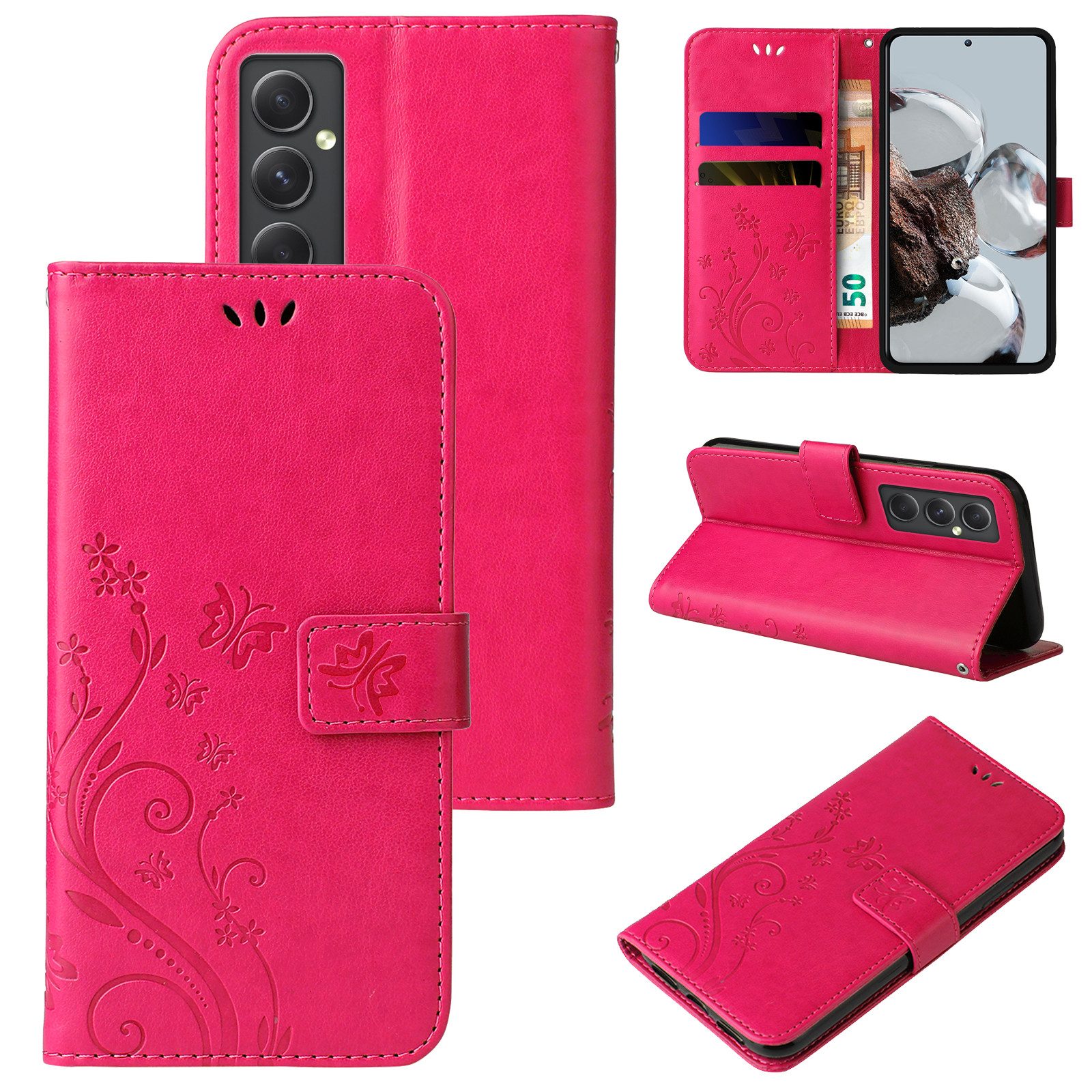 Tec-Expert Handyhülle Cover Tasche Hülle für Samsung Galaxy A55 5G 6,6 Zoll, Klapphülle Case mit Kartenfach Fliphülle aufstellbar, Motiv Blumen