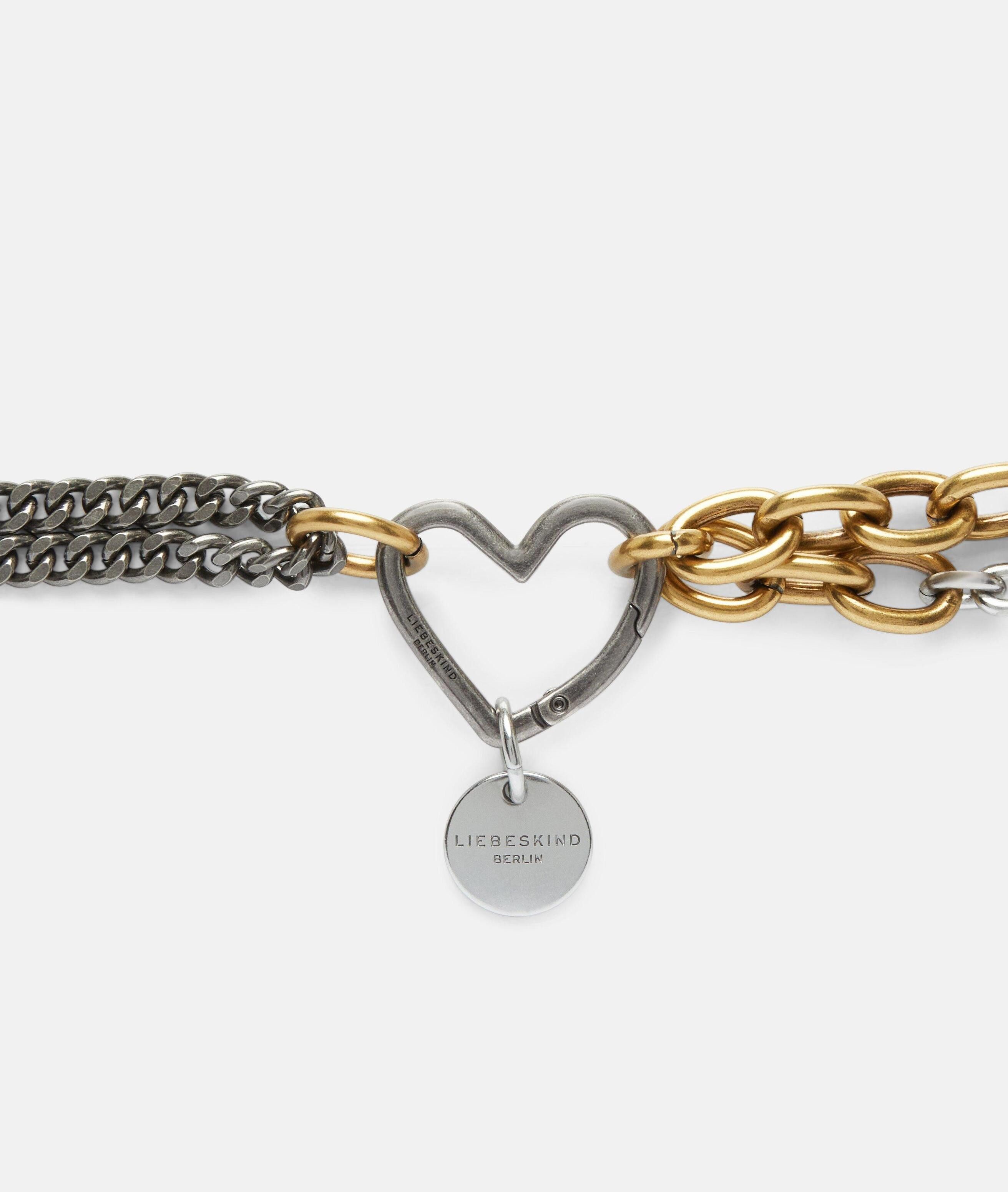 Liebeskind Berlin Schlüsselanhänger Fancy Chain, Zweifarbige Taschenkette mit Herz-Karabiner