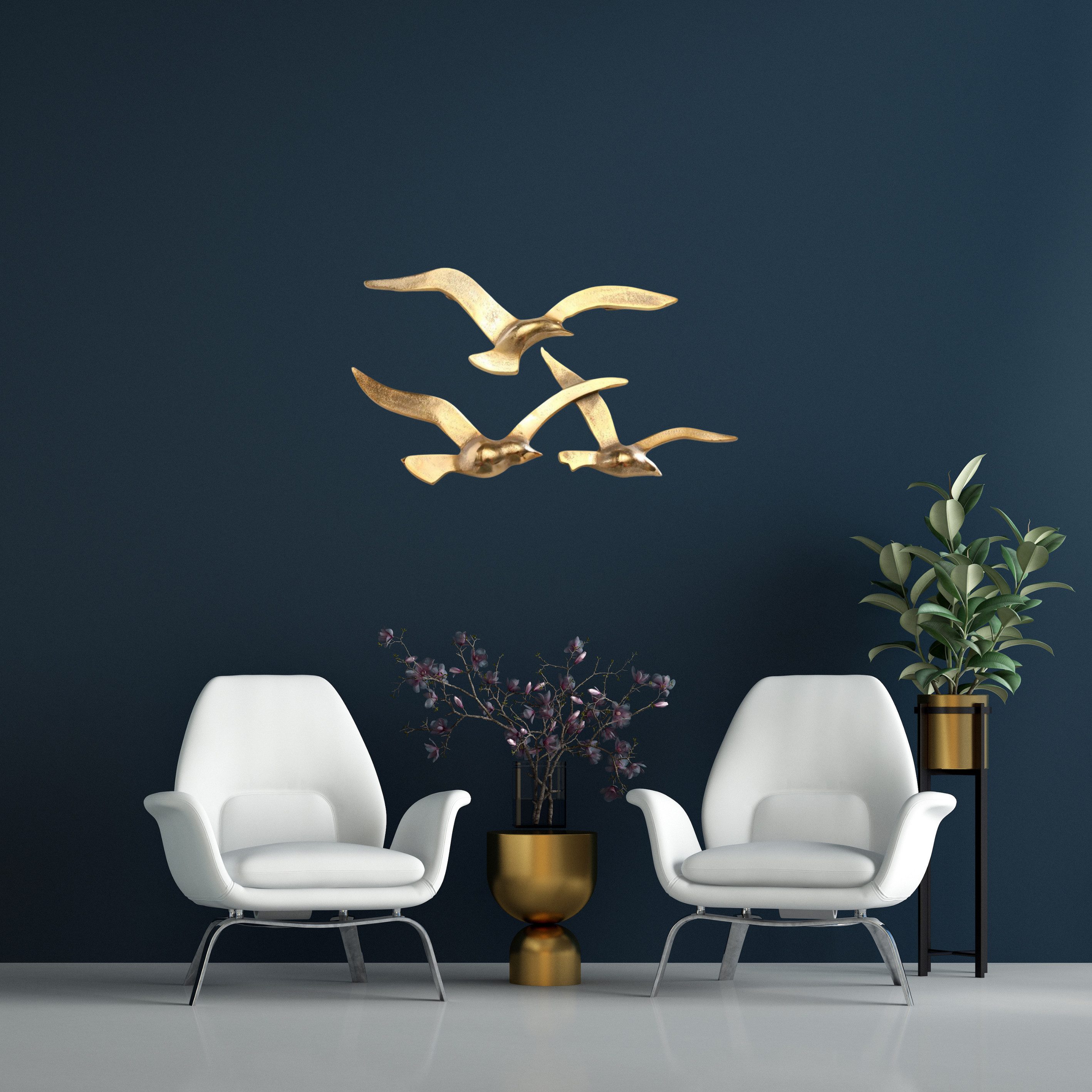 MF Wanddekoobjekt Goldene Möwen Wanddeko Set, Maritimer Metall-Wandschmuck, günstig online kaufen