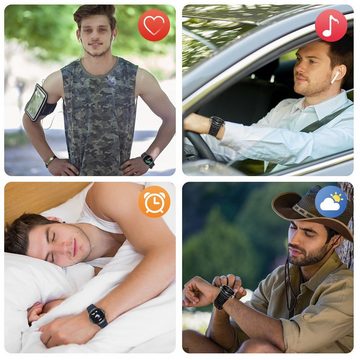 HYIEAR Smartwatch,Smartwatch herren,Kopfhörer,Ohrhörer,Bluetooth kopfhörer Smartwatch, mit austauschbaren Armbändern, Ladekabeln Drei Paar Ohrstöpse, Fitnessuhr
