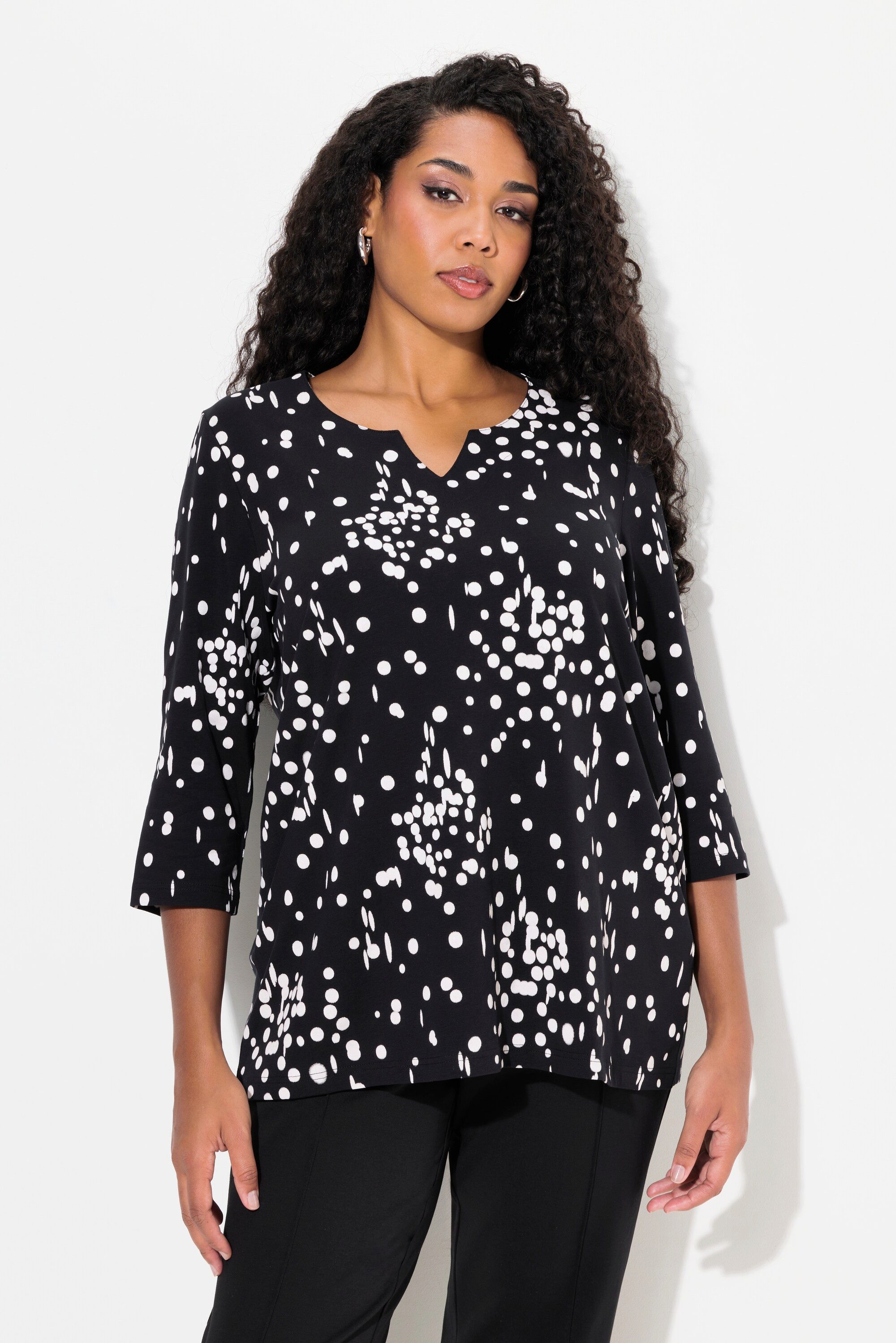 Ulla Popken T-Shirt Shirt Tupfen Tunika-Ausschnitt günstig online kaufen