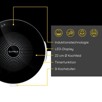 Gutfels Einzel-Induktionskochplatte INDUK 2020, 2000 Watt Leistung, 10 Temperaturstufen, Überhitzungsschutz