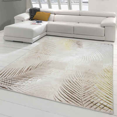 Teppich Designer Teppich mit Palmenzweigen in gold, Teppich-Traum, rund, Höhe: 8 mm