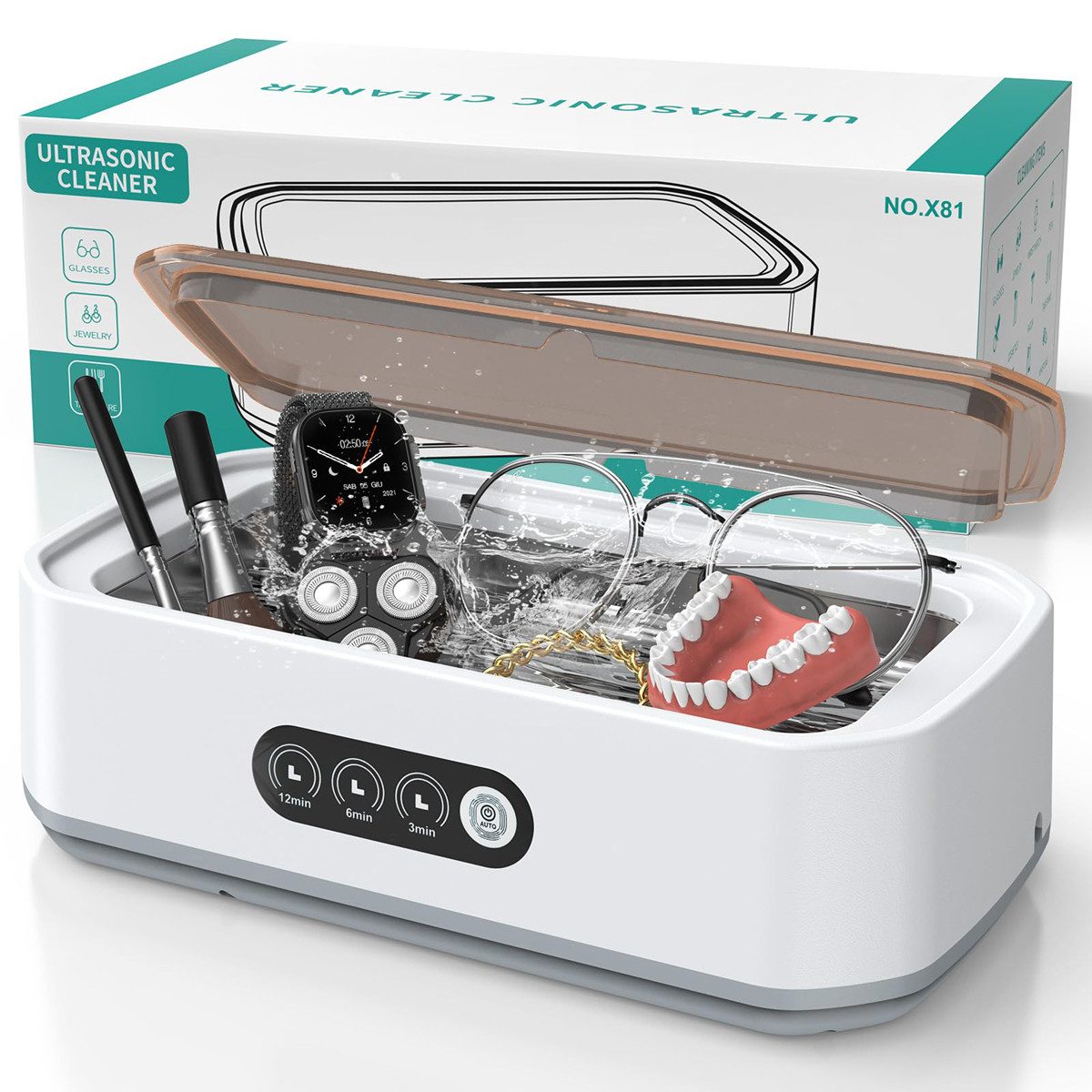 AKKEE Ultraschallreiniger 48KHz Ultraschall Reinigungsgerät Brille, Ein-Tasten-Bedienung, Füllmenge perfekt für Brille, Schmuck, …