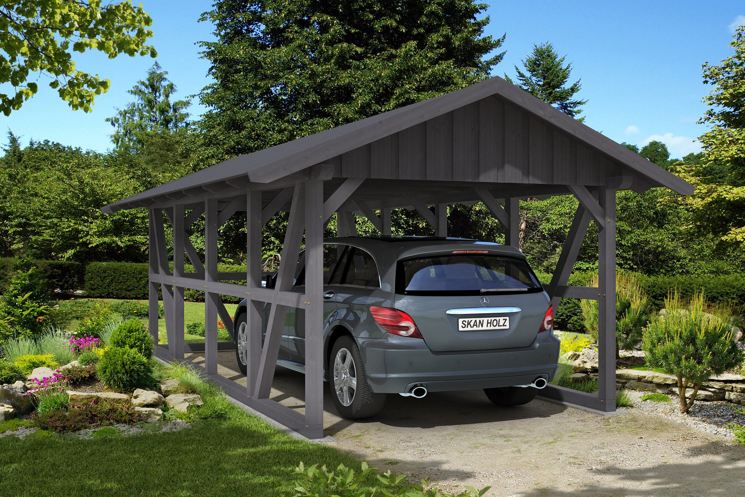 Thumbnail - Skanholz Einzelcarport Schwarzwald, BxT: 424x772 cm, 220 cm Einfahrtshöhe, mit Dachschalung