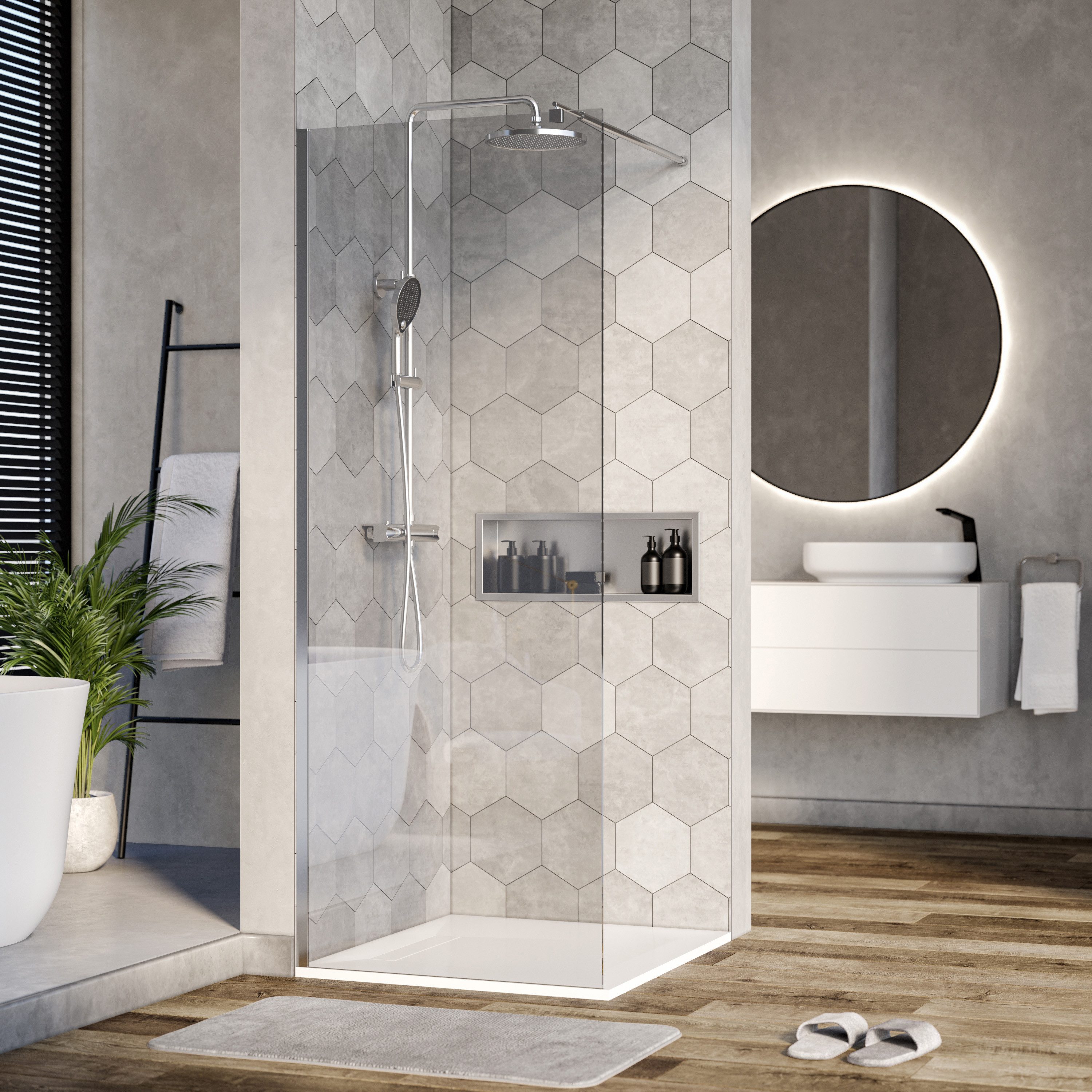 Bernstein Walk-in-Dusche EX101 80x200 cm Klarglas, ESG Sicherheitsglas, Walk-In Duschwand 10mm Nano Glas Chrom