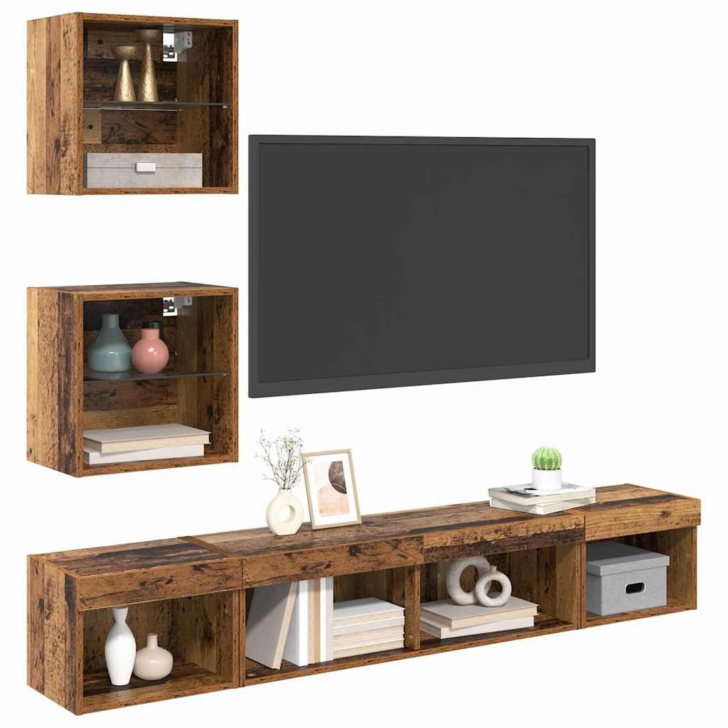 vidaXL TV-Wand TV Wand Einheiten mit LED 5 stk. Altholz Holzwerkstoff, (5-St)