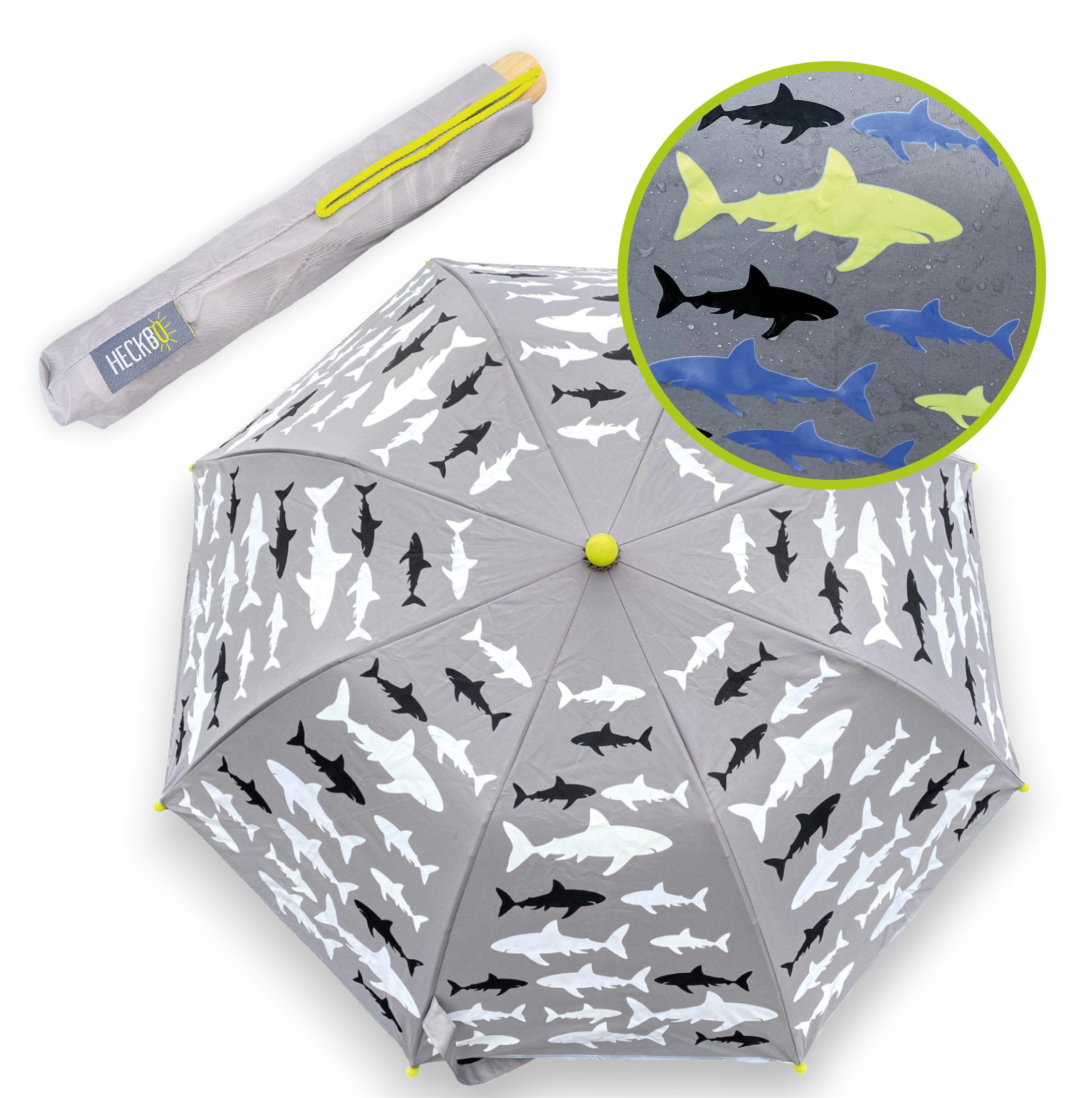 HECKBO Taschenregenschirm Magic Kinder Jungen Mädchen Regenschirm wechselt bei Regen die Farbe, mit Reflektoren an der Seite