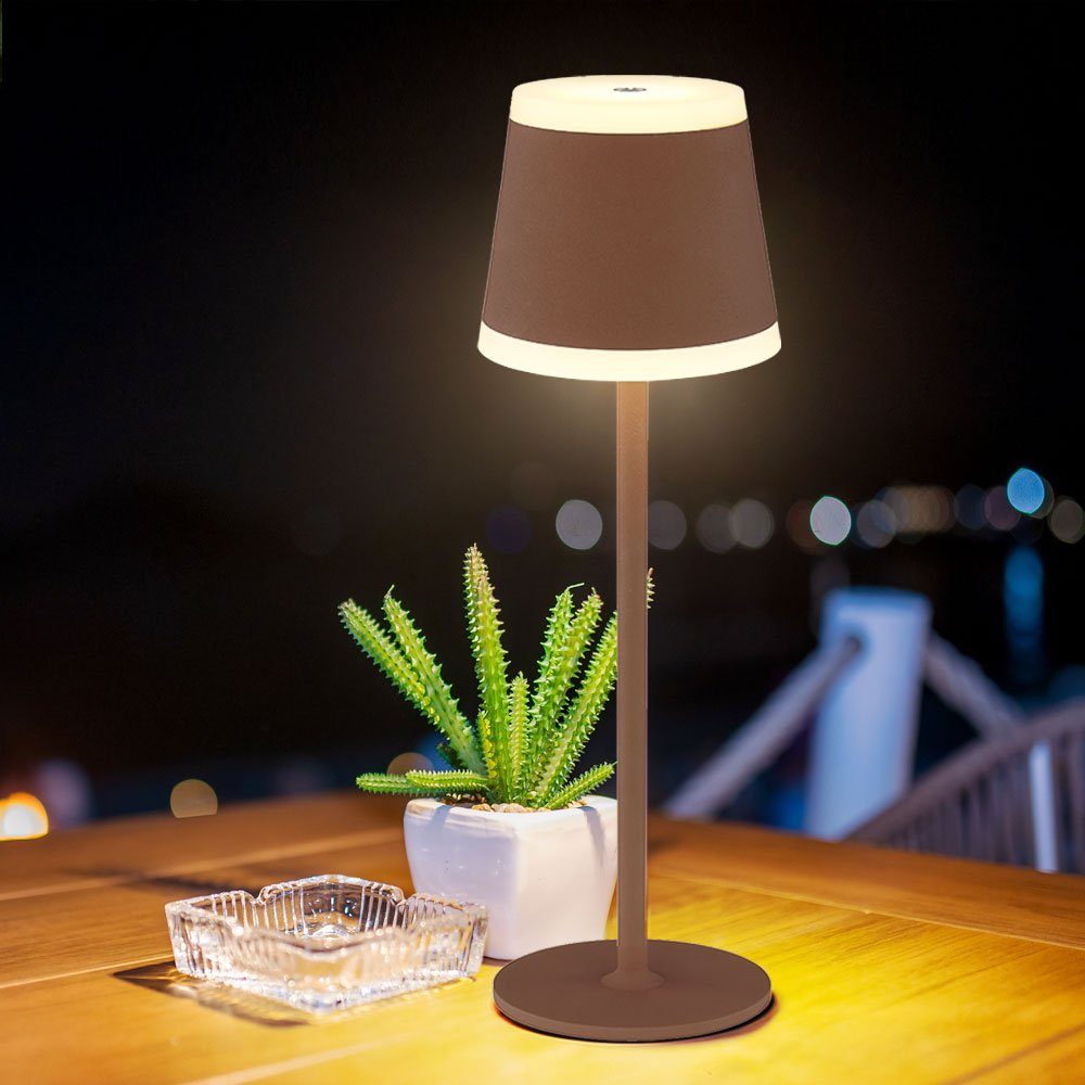 LED Akku LED Tischlampe verbaut, dimmbar LED-Leuchtmittel Außen etc-shop Tischleuchte Warmweiß, Touchdimmer Außen-Tischleuchte, fest rost