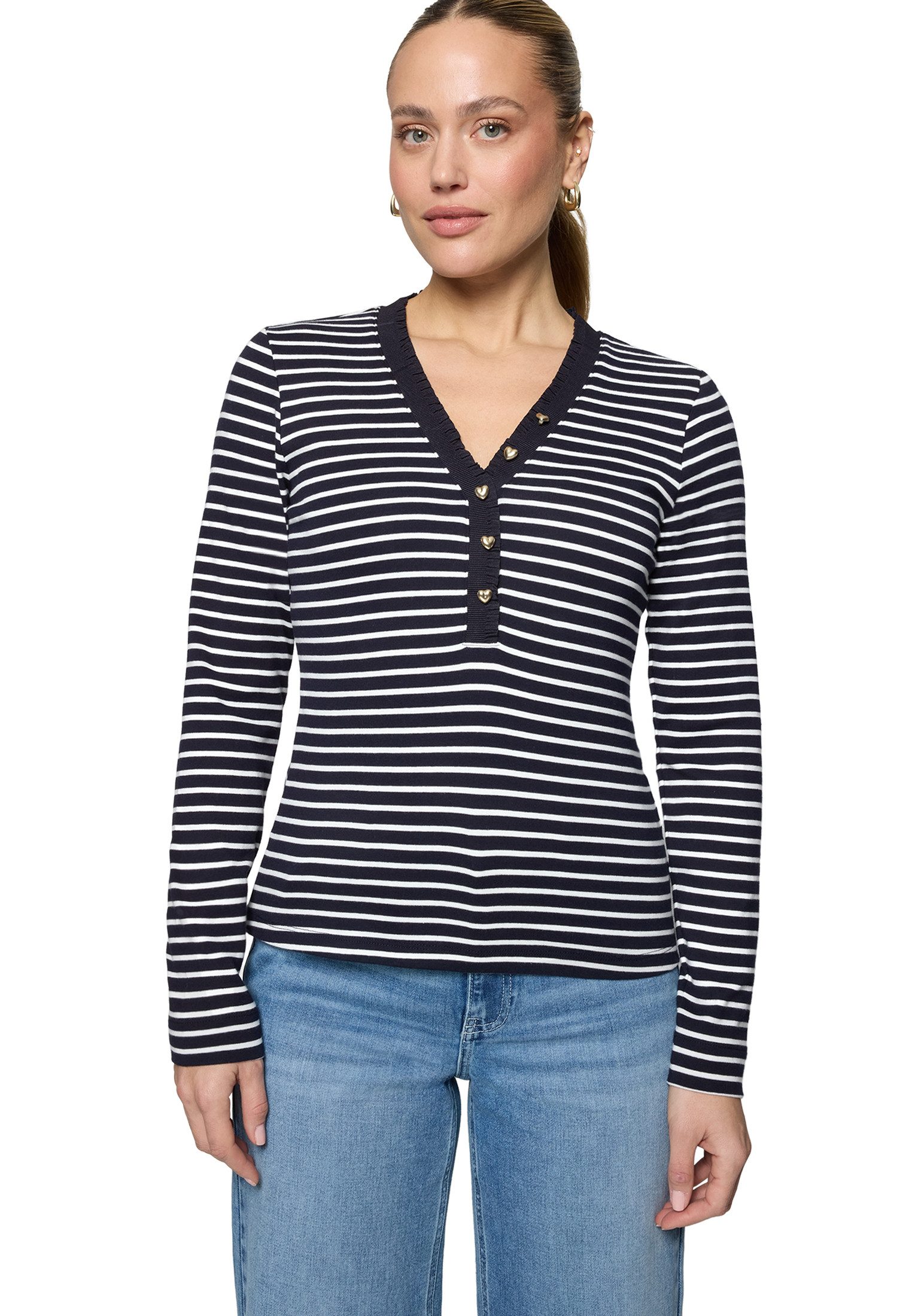 Zero Kurzarmshirt Damen mit Knopfleiste (1-tlg) weiteres Detail