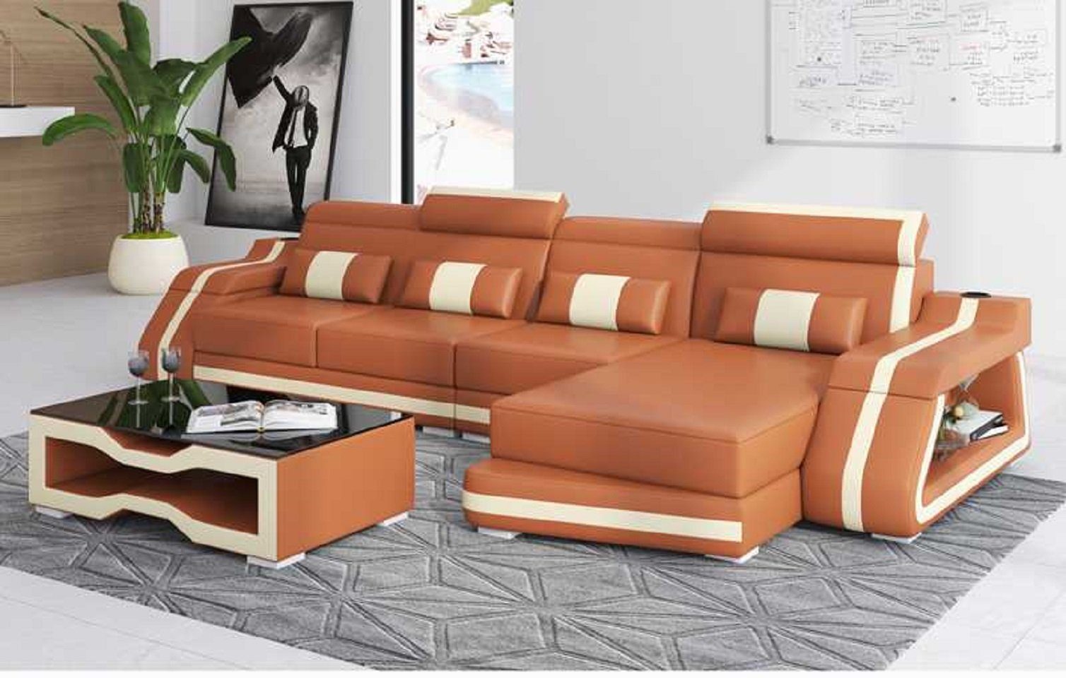 JVmoebel Ecksofa Modern Ecksofa L Braun Teile, Made Ledersofa Kunstleder Europe Couchen, Form Liege in 3 Sofa