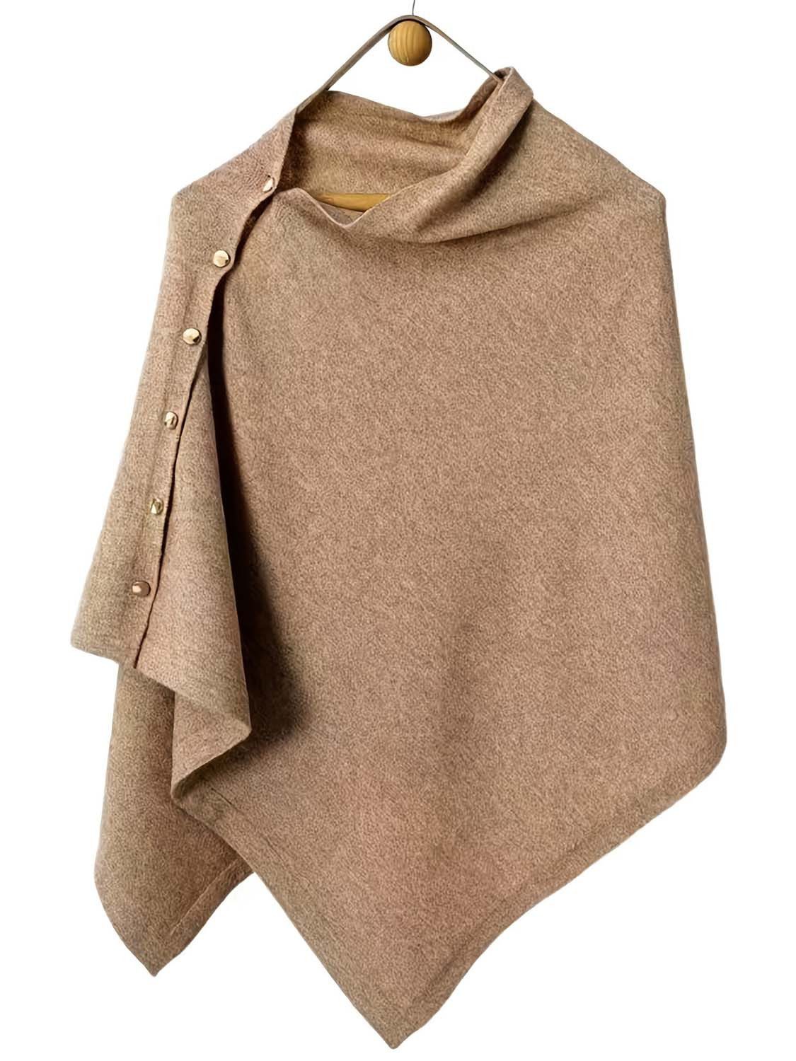 nsihing Poncho Einfarbiger Damen-Umhang, mit goldenen Knöpfen,Winter