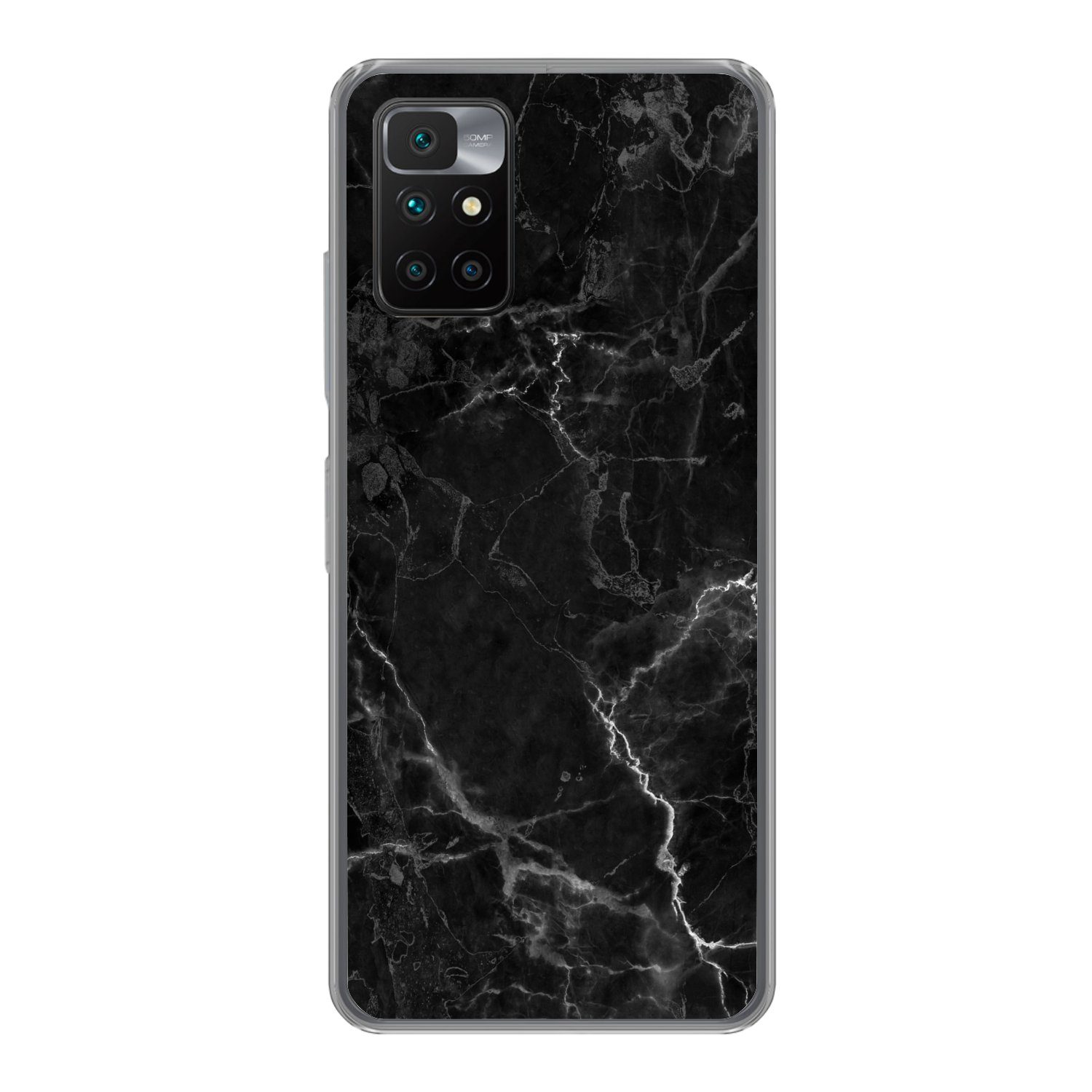 MuchoWow Handyhülle für Xiaomi Redmi 10 Marmor - Schwarz - Weiß - Textur - Marmoroptik, Phone Case, Silikon, Schutzhülle Dünn