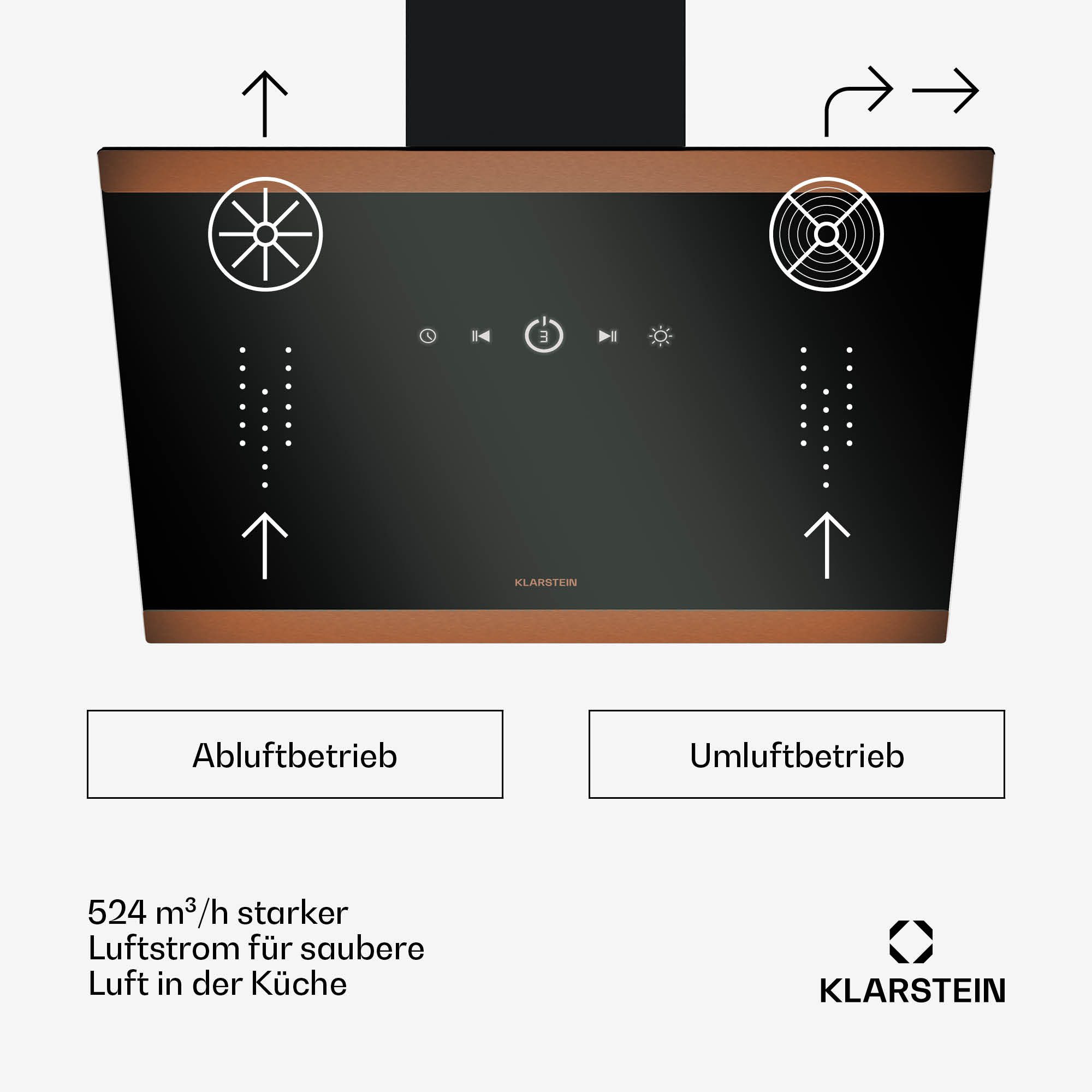 Klarstein Deckenhaube FlashLine Serie FlashLine 60 Wandhaube 524 m³/h A++ 100W BLDC 34,5 dB 11,8kWh Touch FlashLine, Dunstabzugshaube Küche Abzughaube Abluft Umluft mit Edelstahl & LED