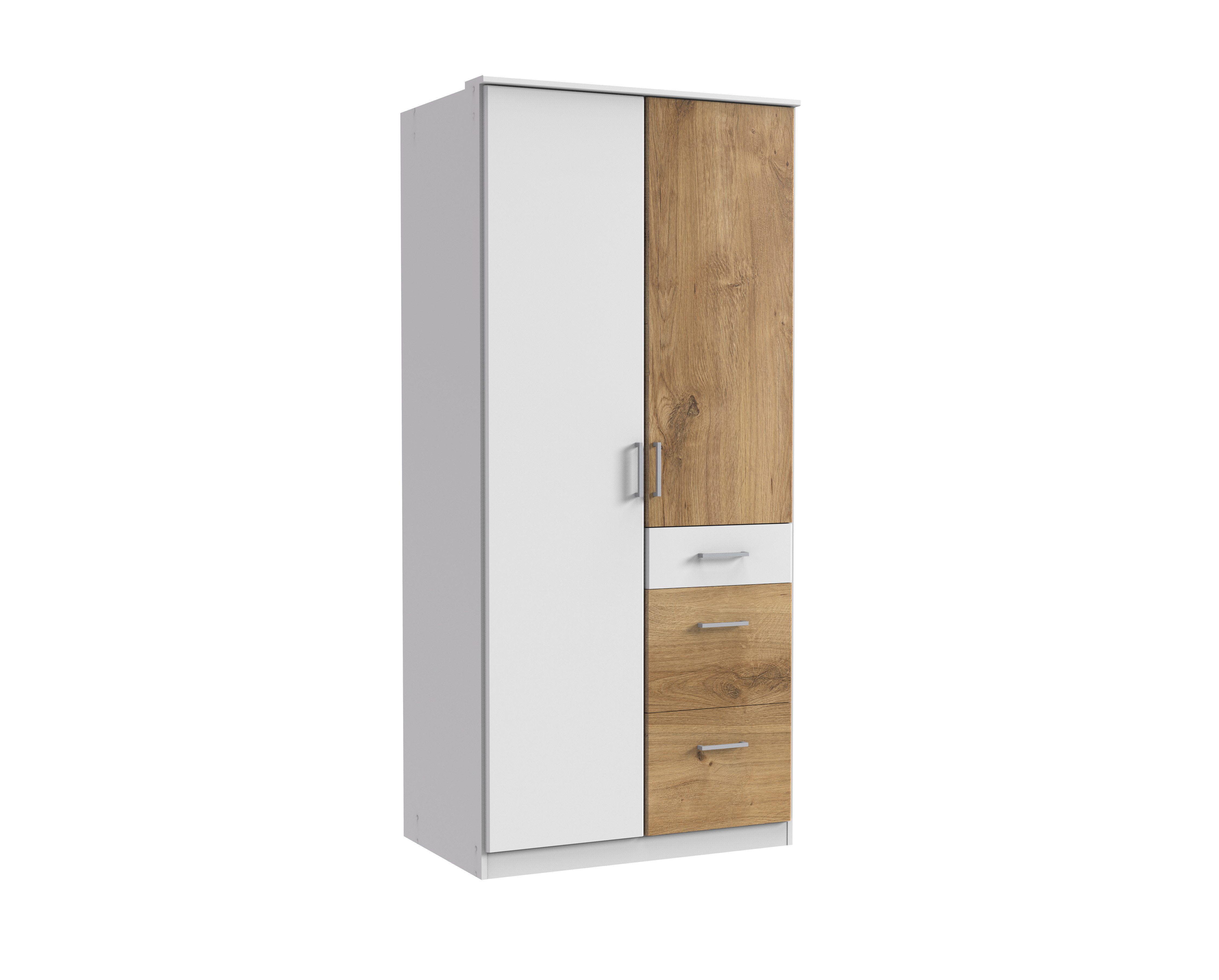 möbel-direkt.de Kleiderschrank Click in Weiß mit Plankeneiche (komplett, 1-St., Kleiderschrank) Made in Germany