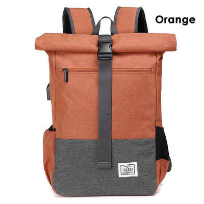 JOSEKO Freizeitrucksack Rolltop Rucksack Backpack Grau: Stilvoll & Flexibel!, modernes Rolltop Design, viele große Taschen + Fächer