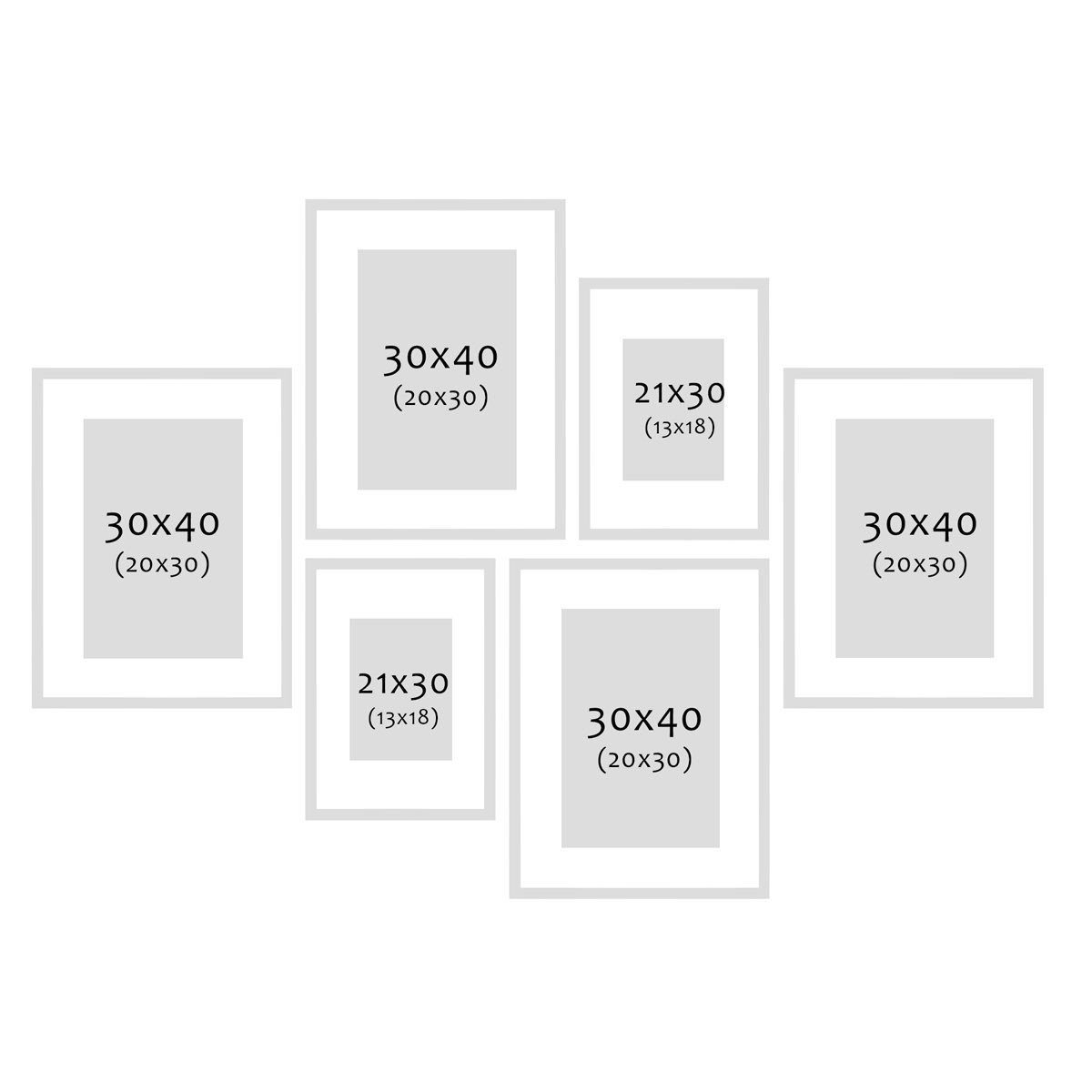 PHOTOLINI Bilderrahmen Echtholz 6er Set Passepartout, Schwarz cm Acrylglas und cm A4 21x30 30x40 mit